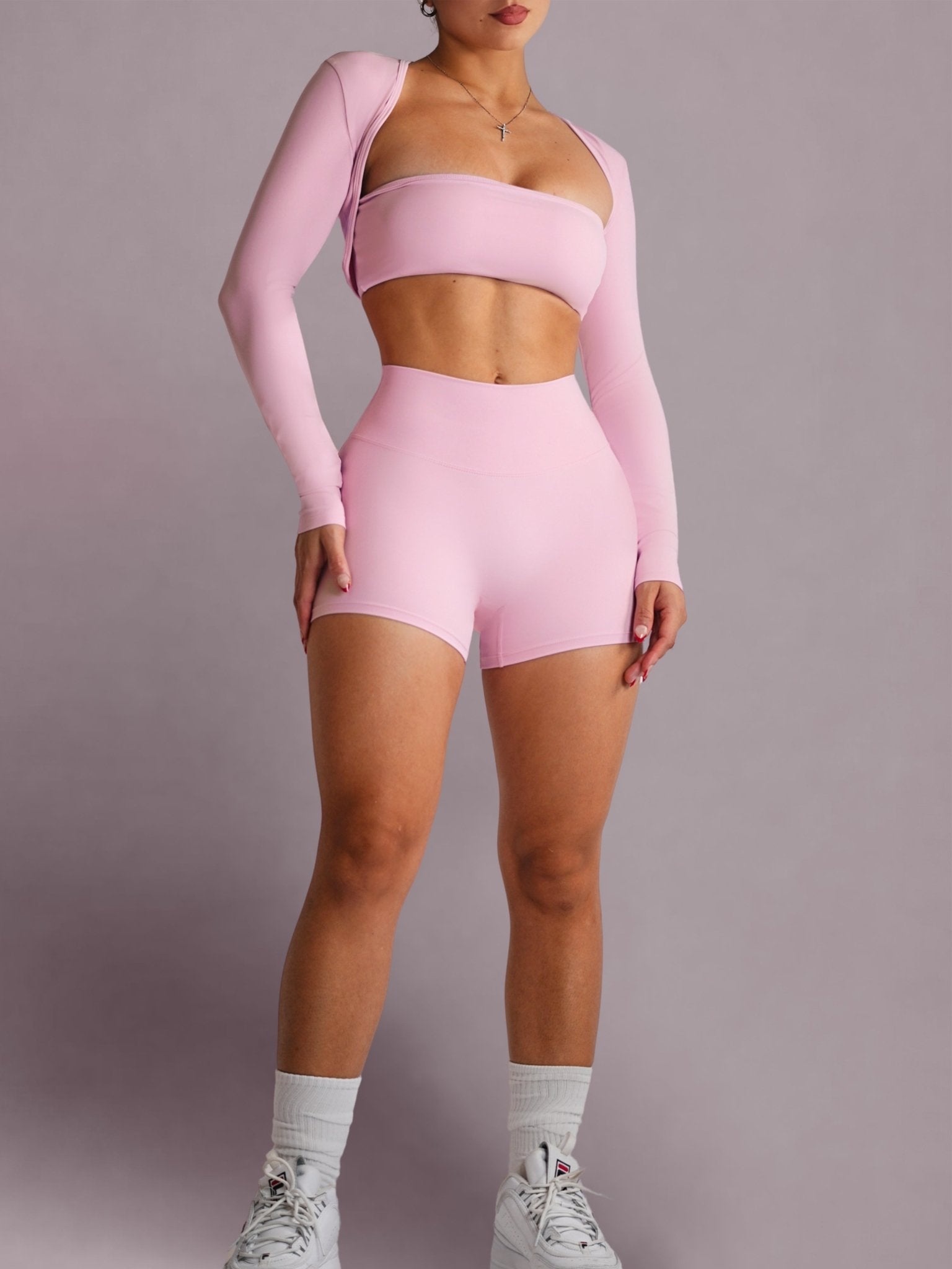 Embody High Waisted Shorts (Pink Petals) - Fitness Fashioness