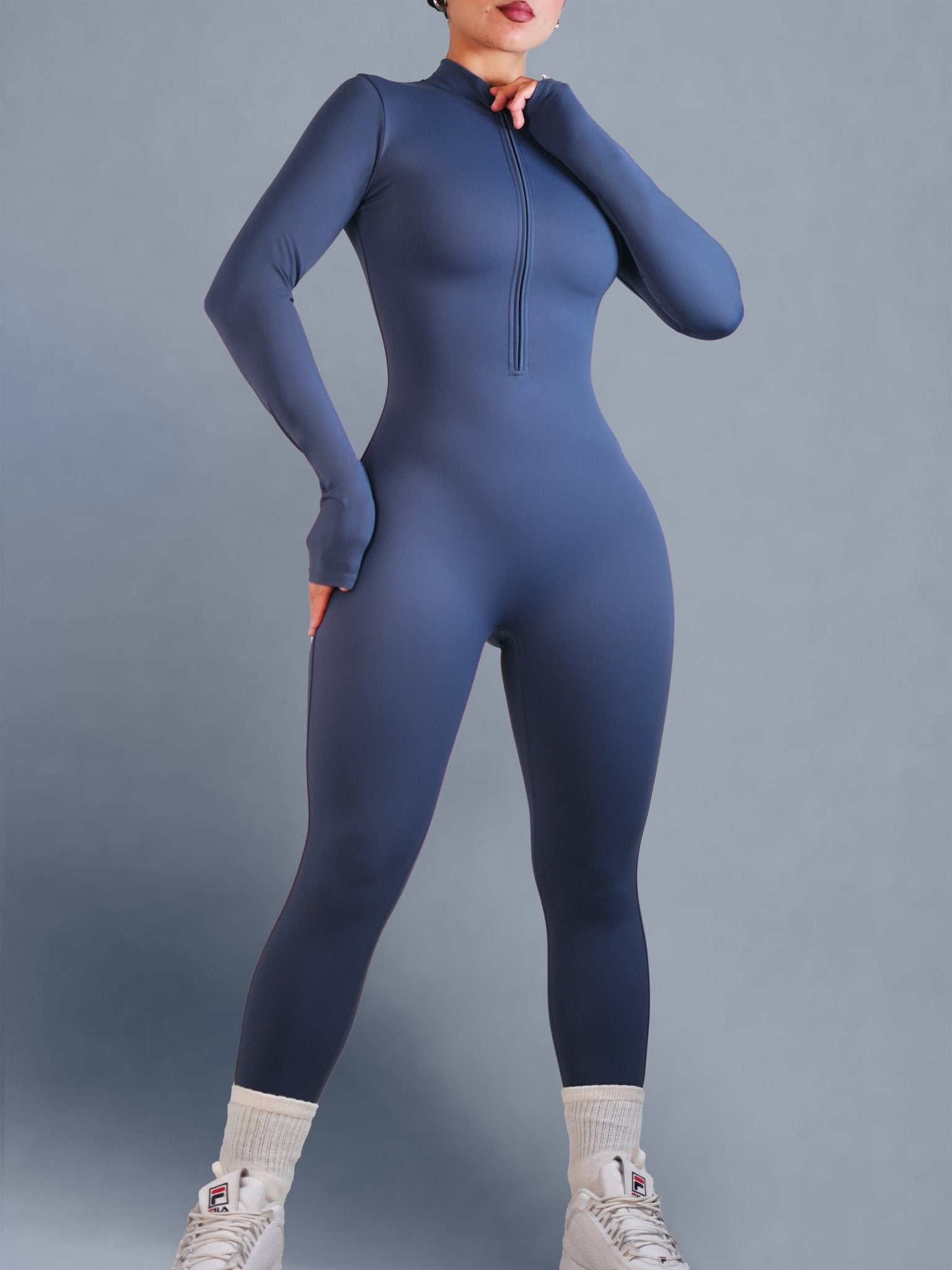 Endure Long Sleeve Zipper Jumpsuit (Moonlit Blue) - Fitness Fashioness