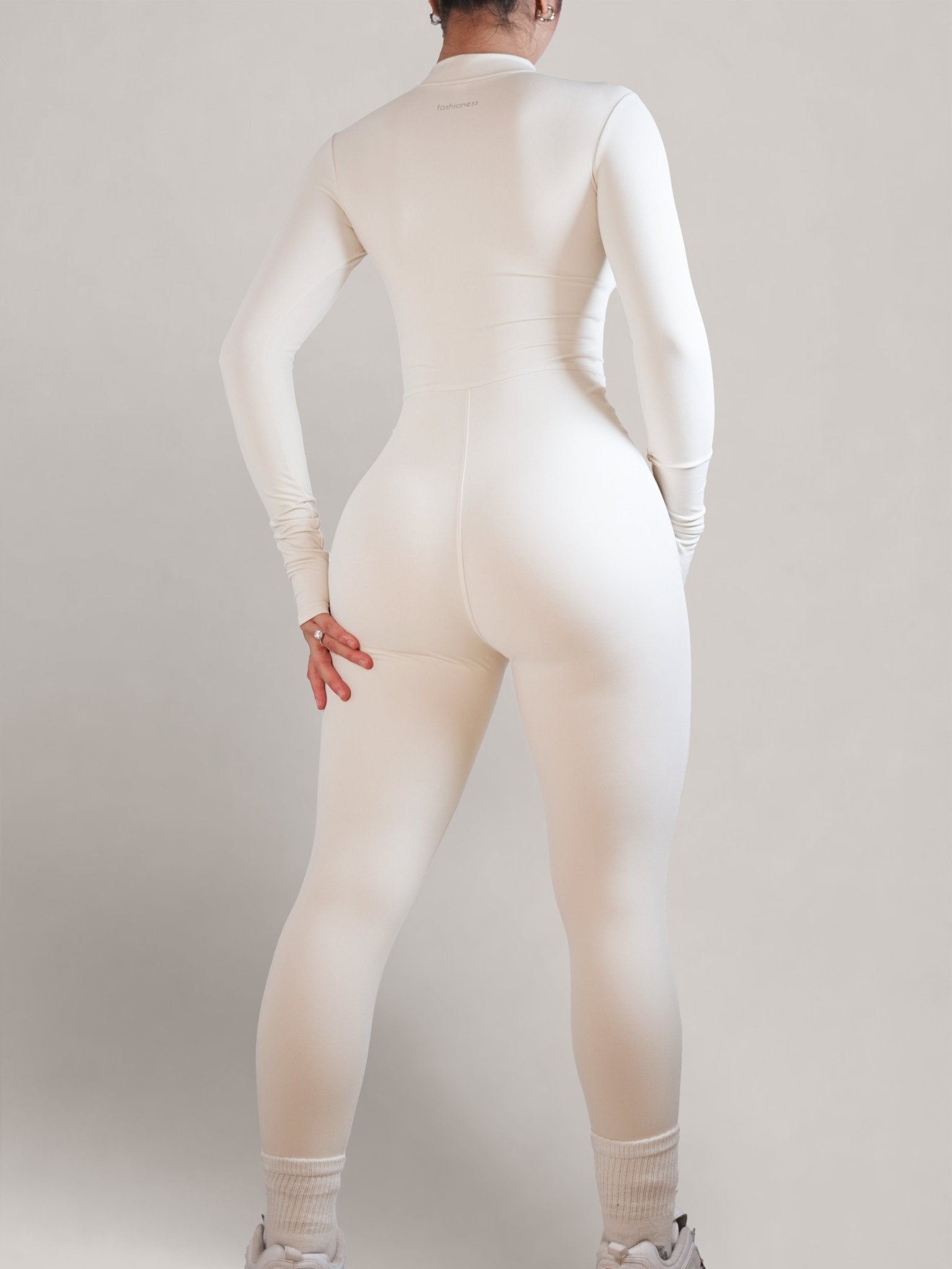 Endure Long Sleeve Zipper Jumpsuit (Vanilla Bean) - Fitness Fashioness