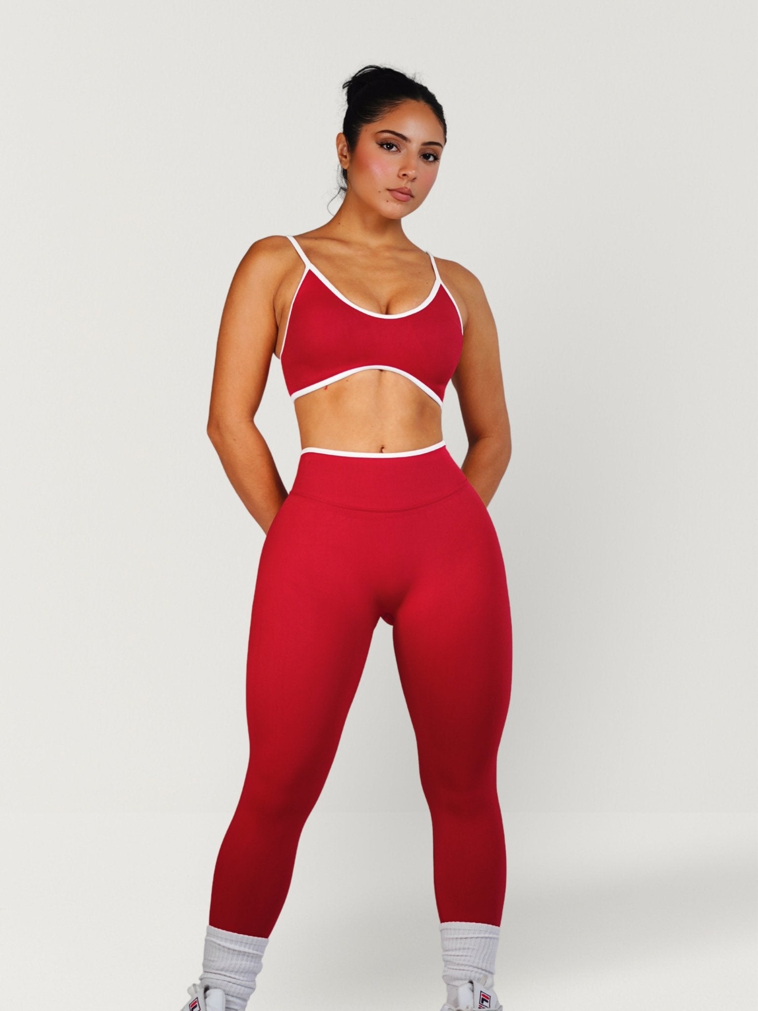 Figure Contrast Leggings (Bright Cherry) - Fitness Fashioness