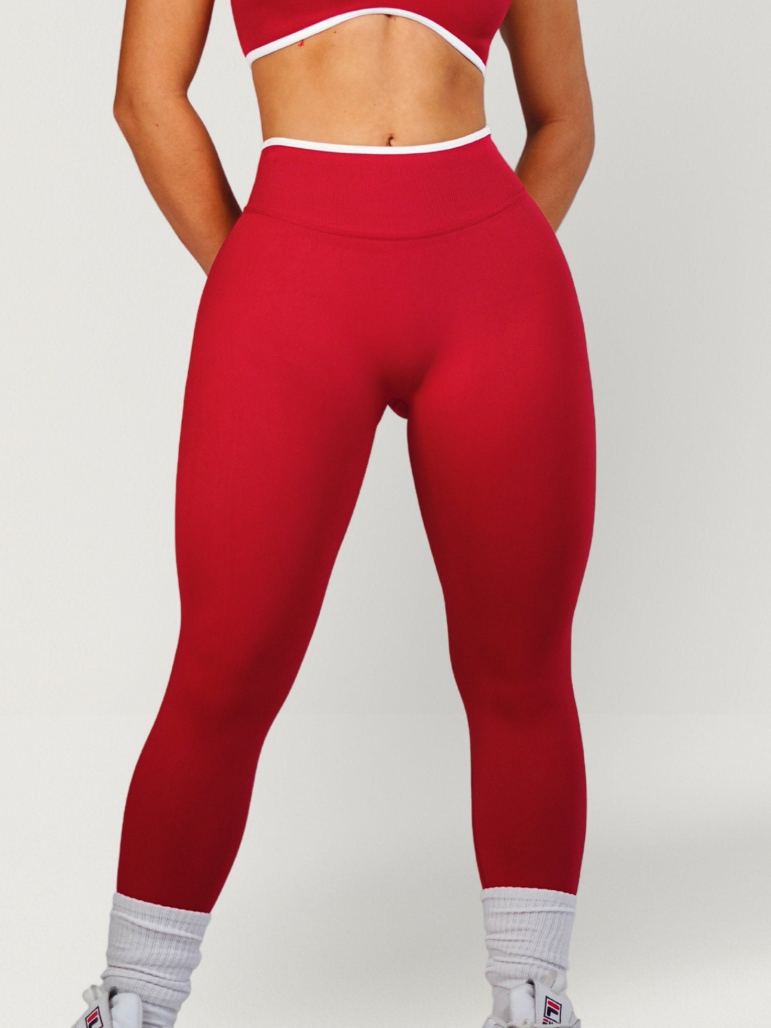 Figure Contrast Leggings (Bright Cherry) - Fitness Fashioness