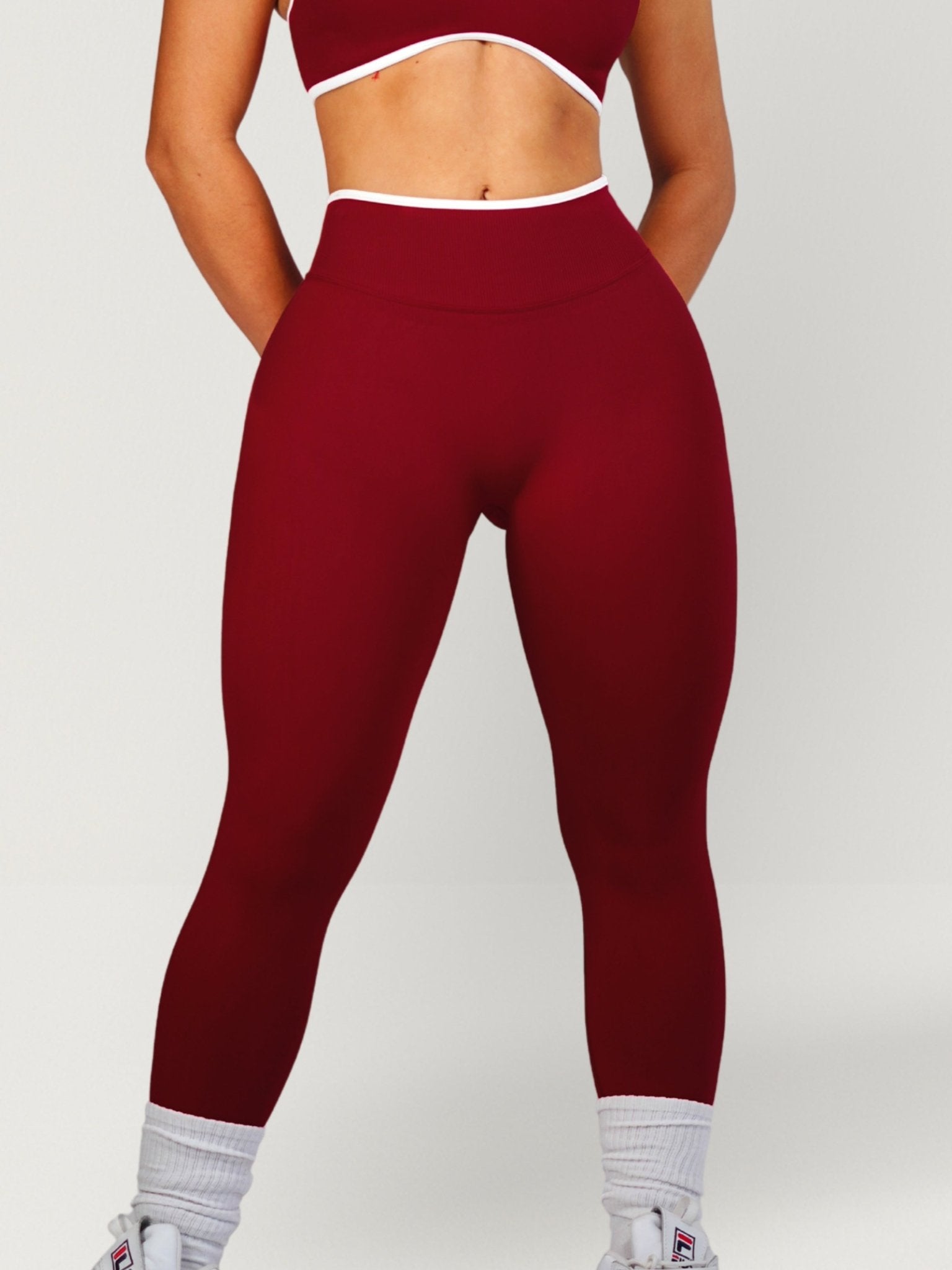 Figure Contrast Leggings (Burgundy) - Fitness Fashioness
