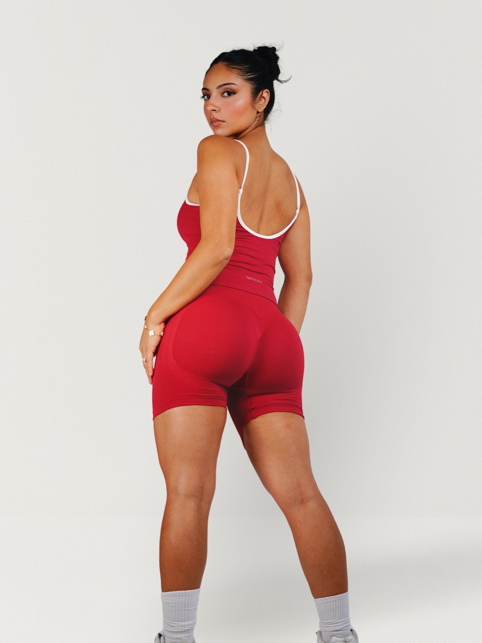 Figure Contrast Shorts (Bright Cherry) - Fitness Fashioness