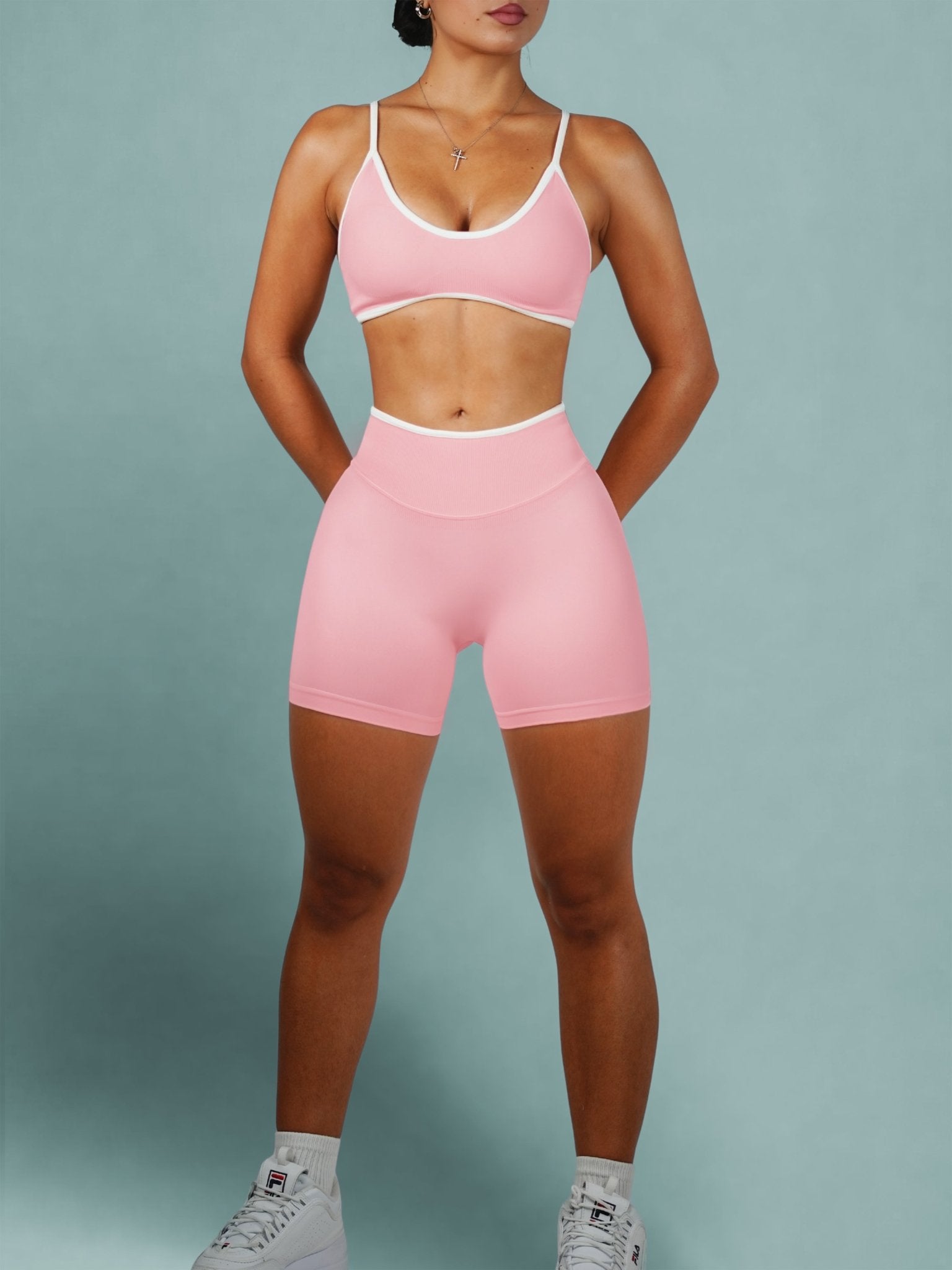 Figure Contrast Shorts (Rosé) - Fitness Fashioness