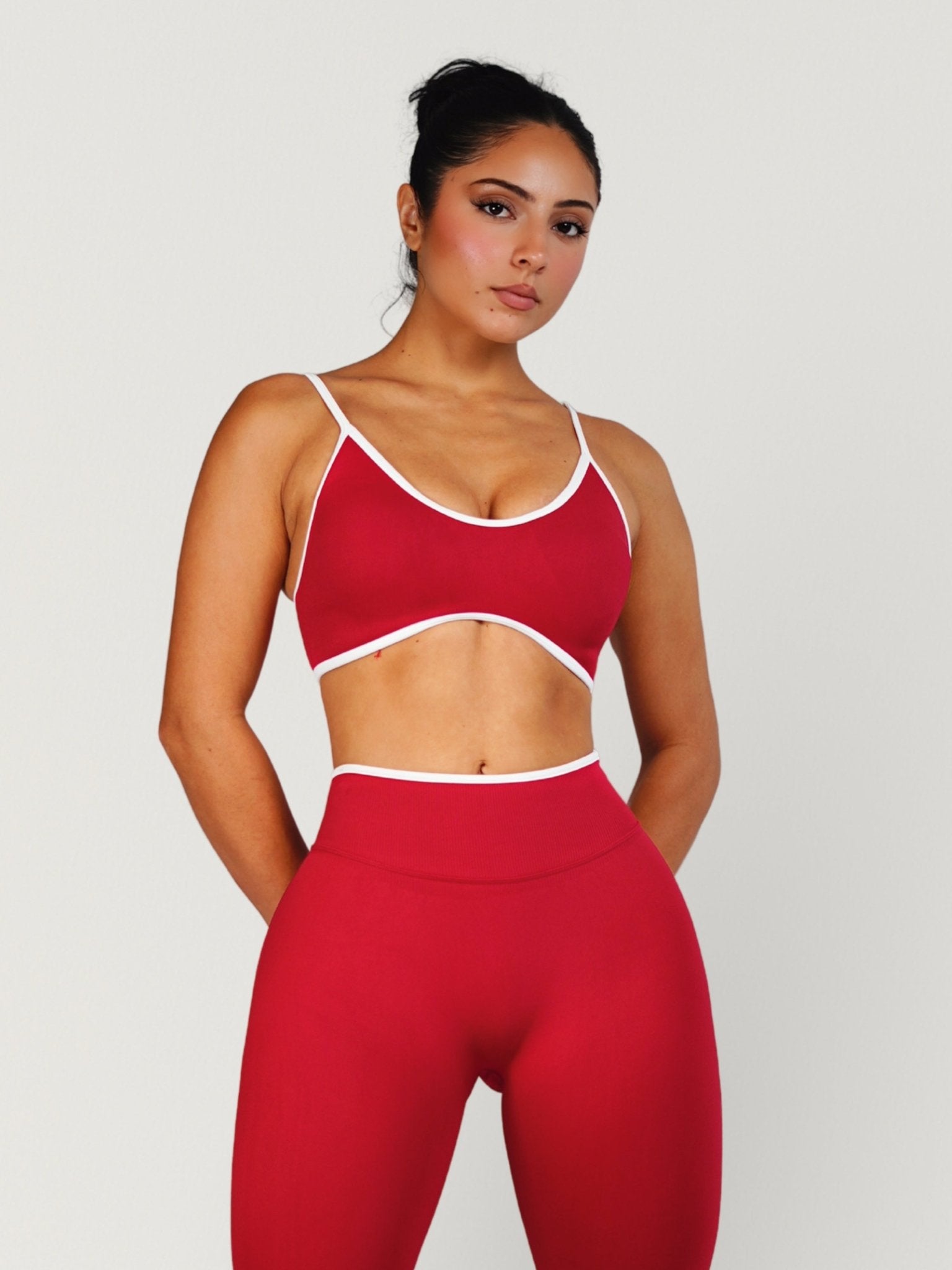 Figure Contrast Sports Bra (Bright Cherry) - Fitness Fashioness