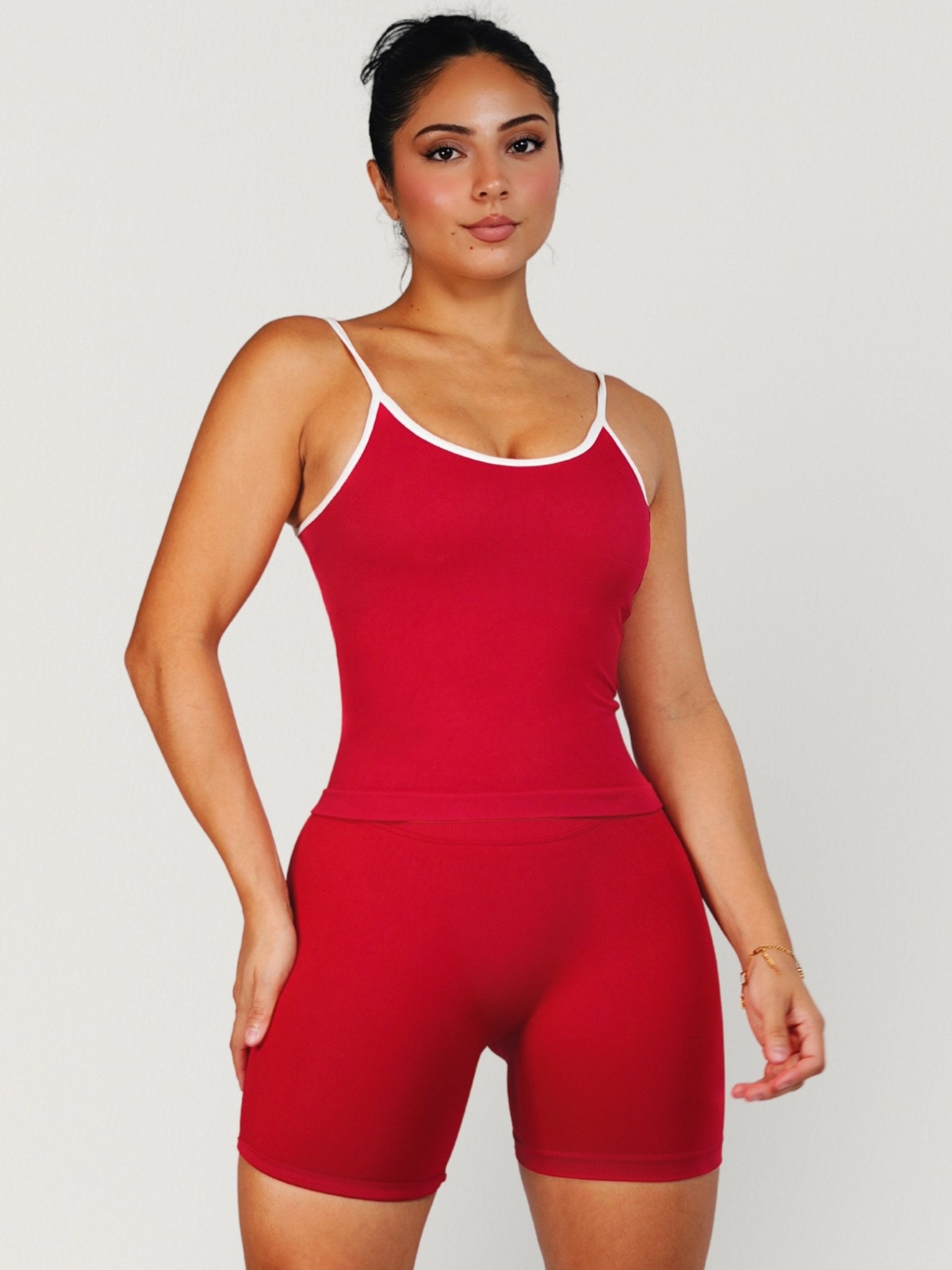 Figure Contrast Sports Top (Bright Cherry) - Fitness Fashioness