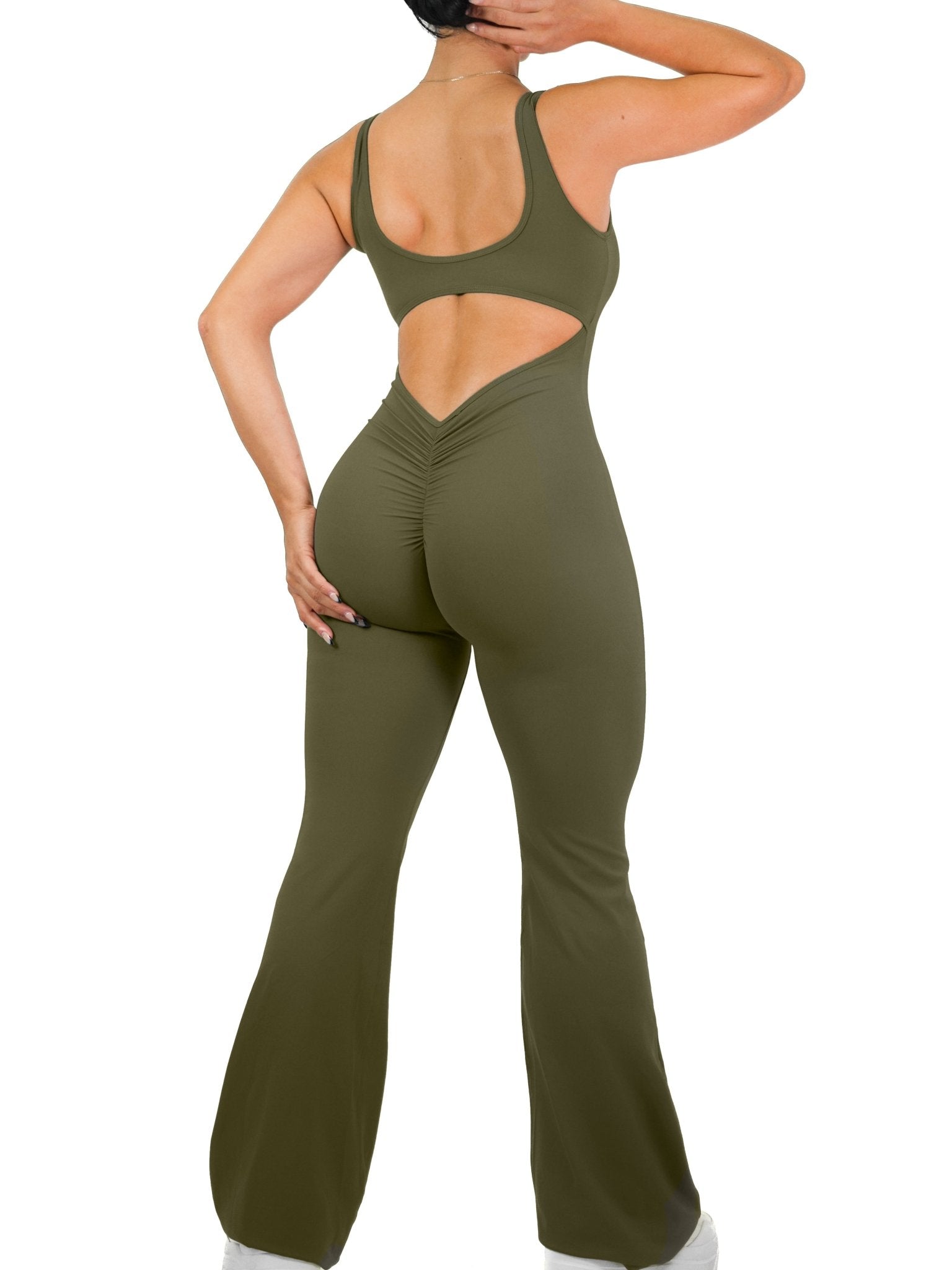 Flare Scrunch Jumpsuit (Wild Green) - Fitness Fashioness