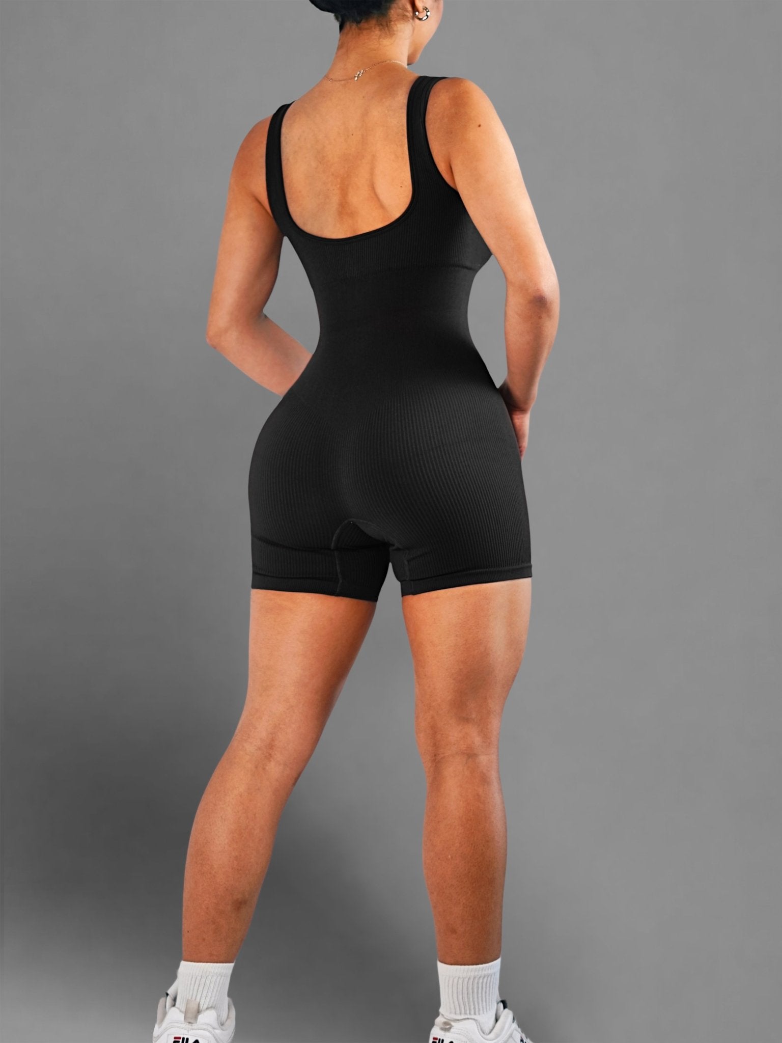 Hourglass Ribbed Short Romper (Black) - Fitness Fashioness