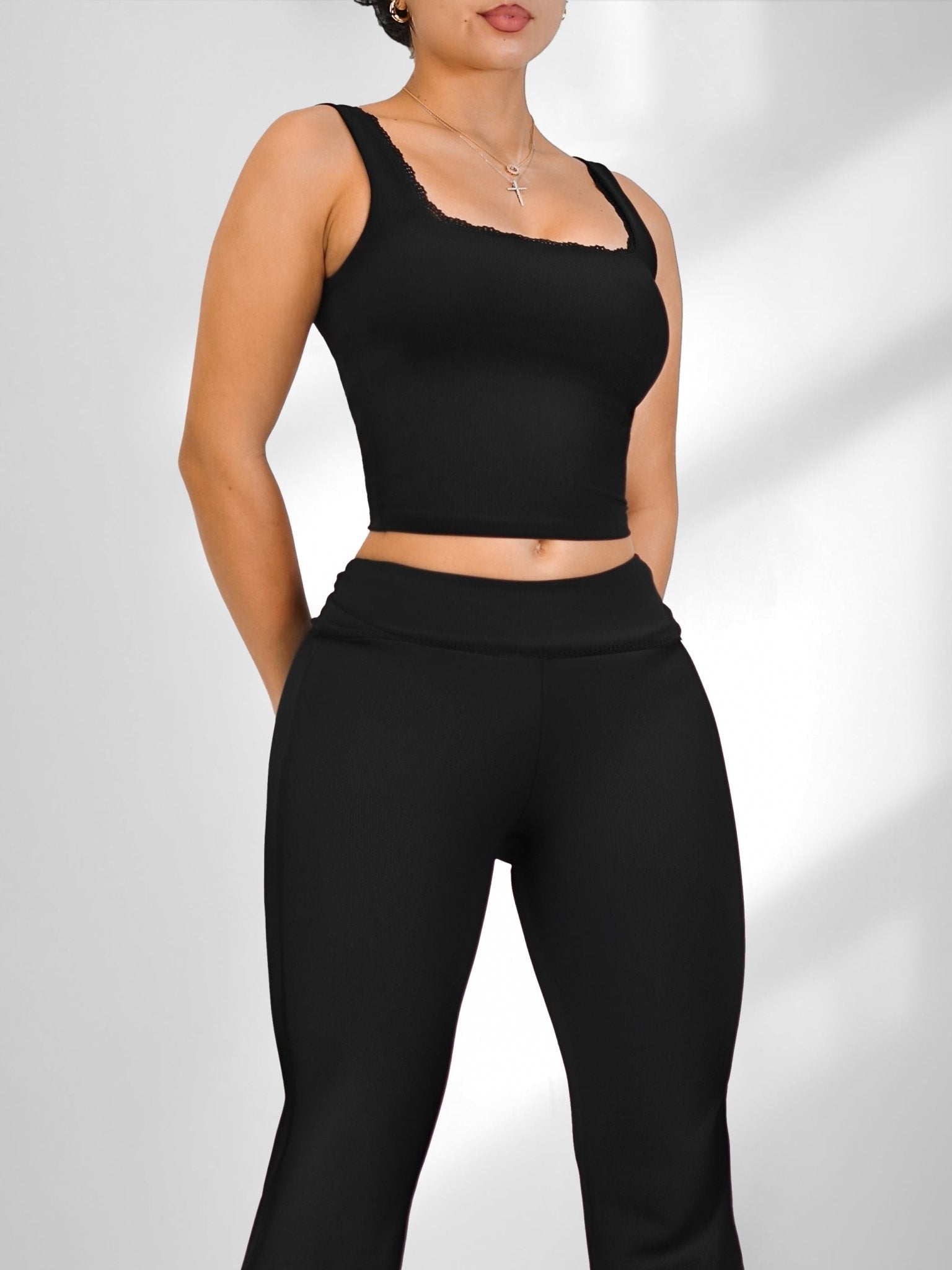 Lace Pilates Sports Top (Black) - Fitness Fashioness