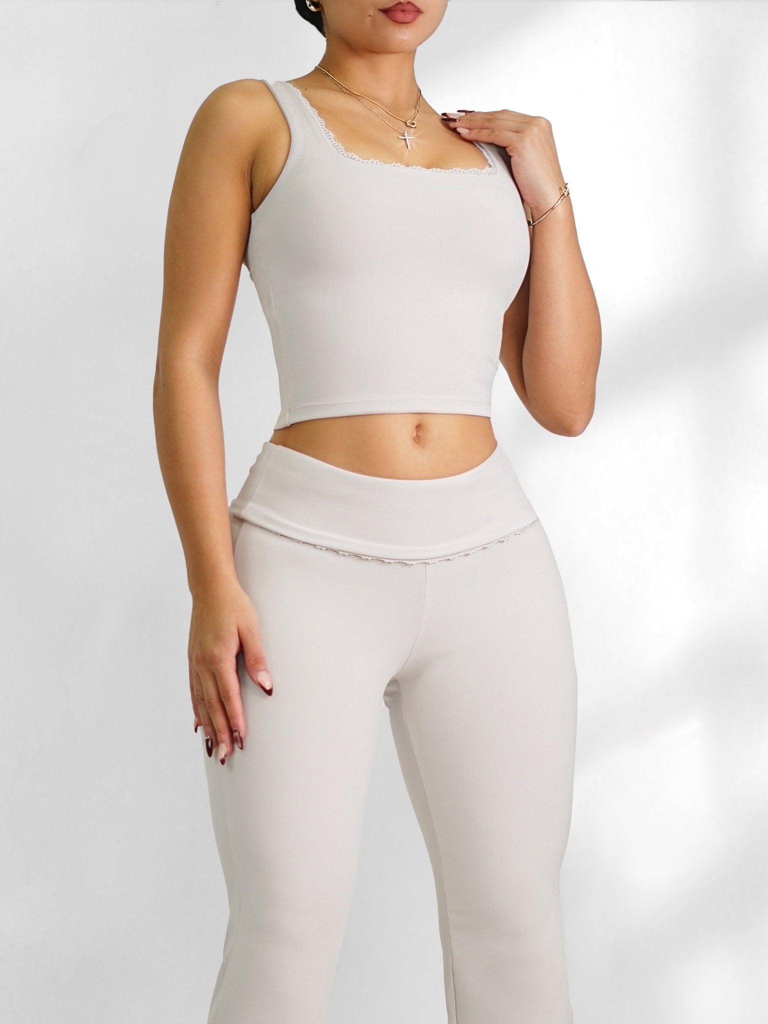 Lace Pilates Sports Top (Off - White) - Fitness Fashioness