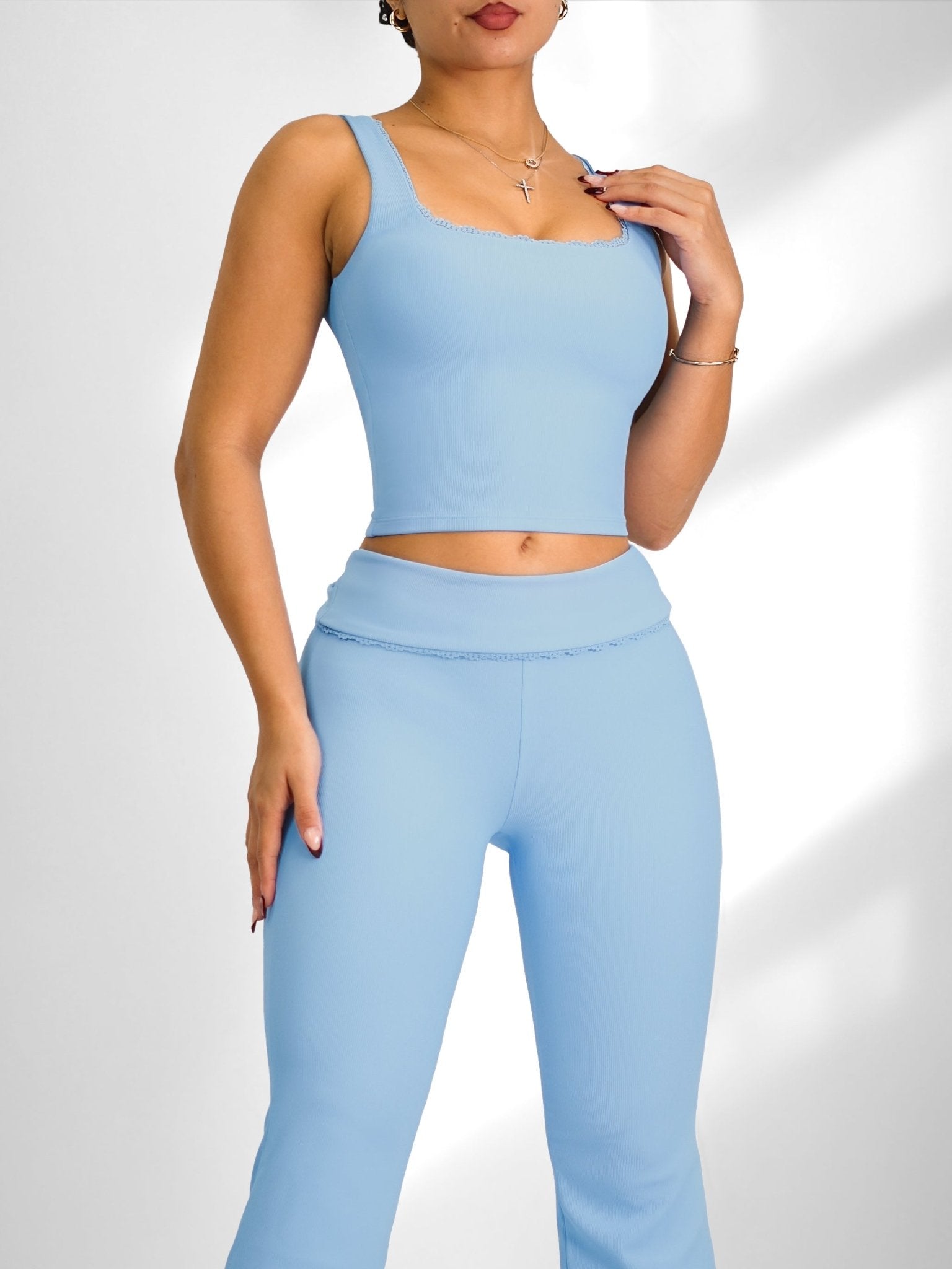 Lace Pilates Sports Top (Powder Blue) - Fitness Fashioness