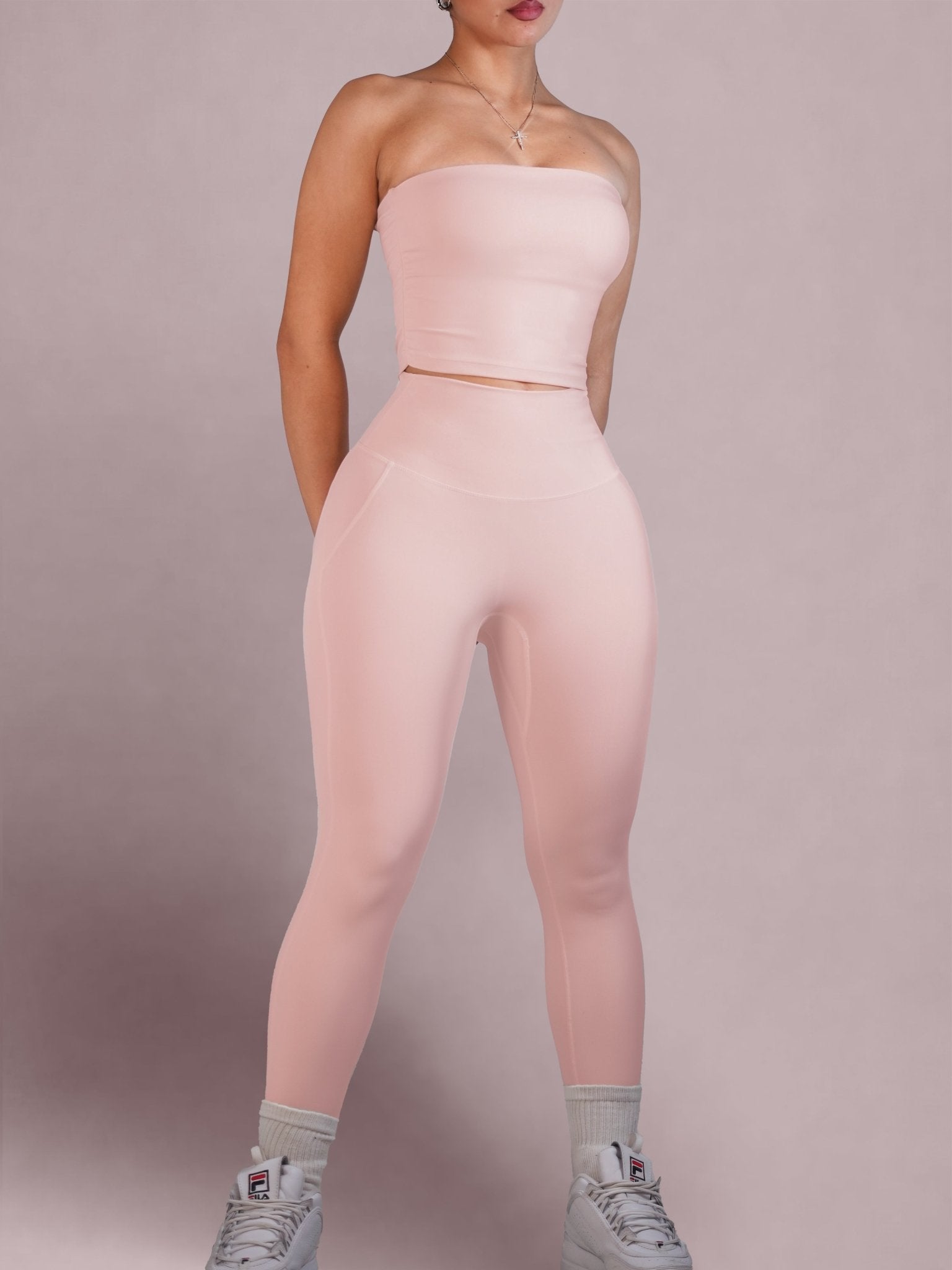 Milestone High Waisted Leggings (Creamy Pink) - Fitness Fashioness