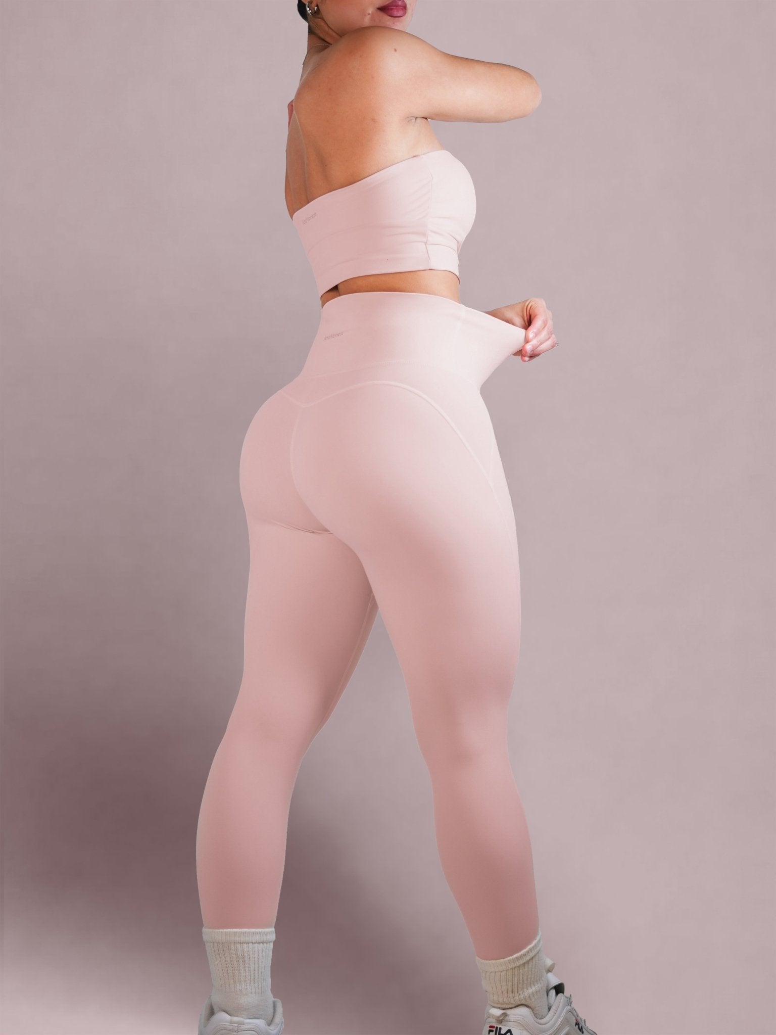 Milestone High Waisted Leggings (Creamy Pink) - Fitness Fashioness