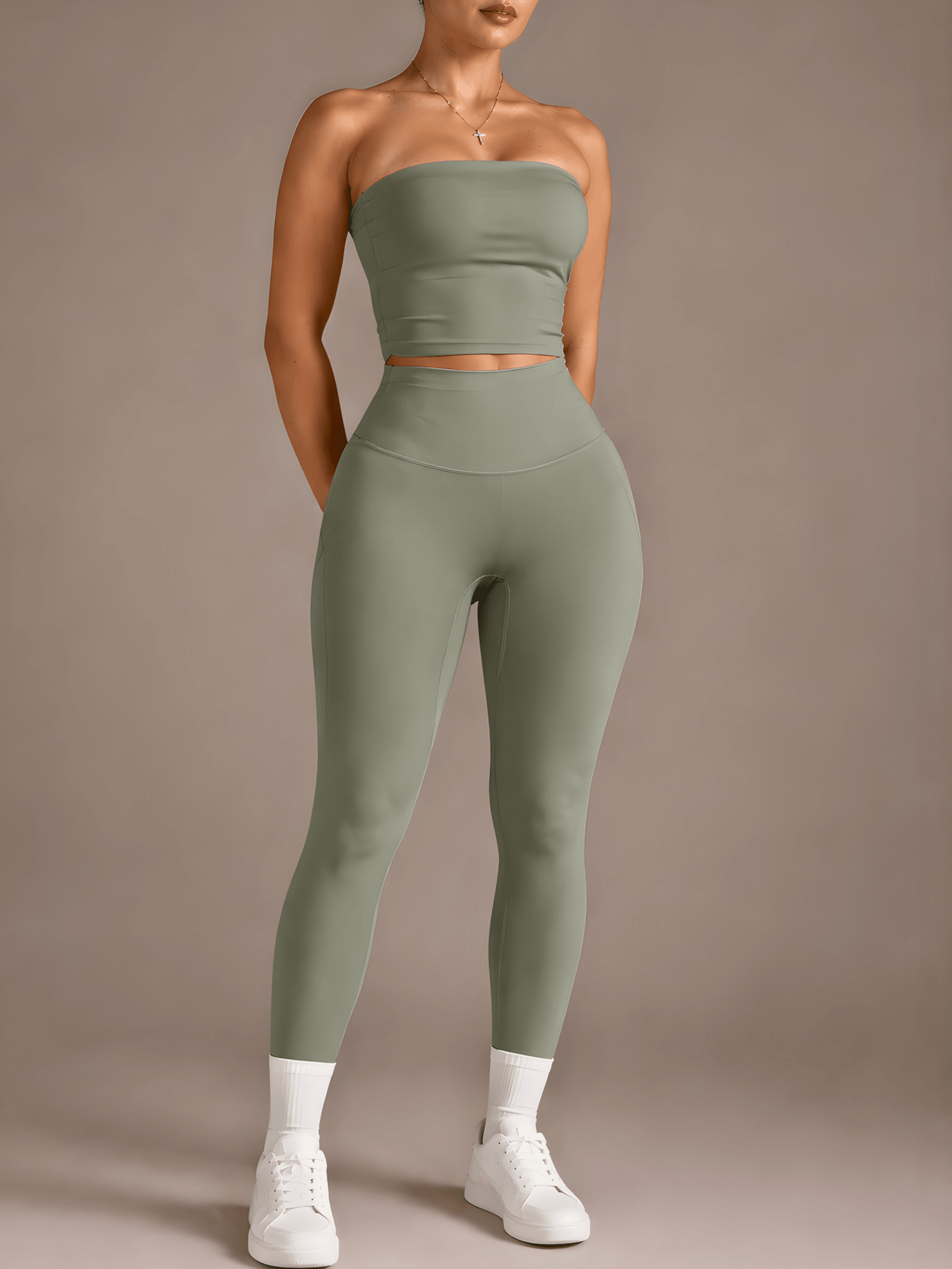 Milestone High Waisted Leggings (Eucalyptus Kiss) - Fitness Fashioness