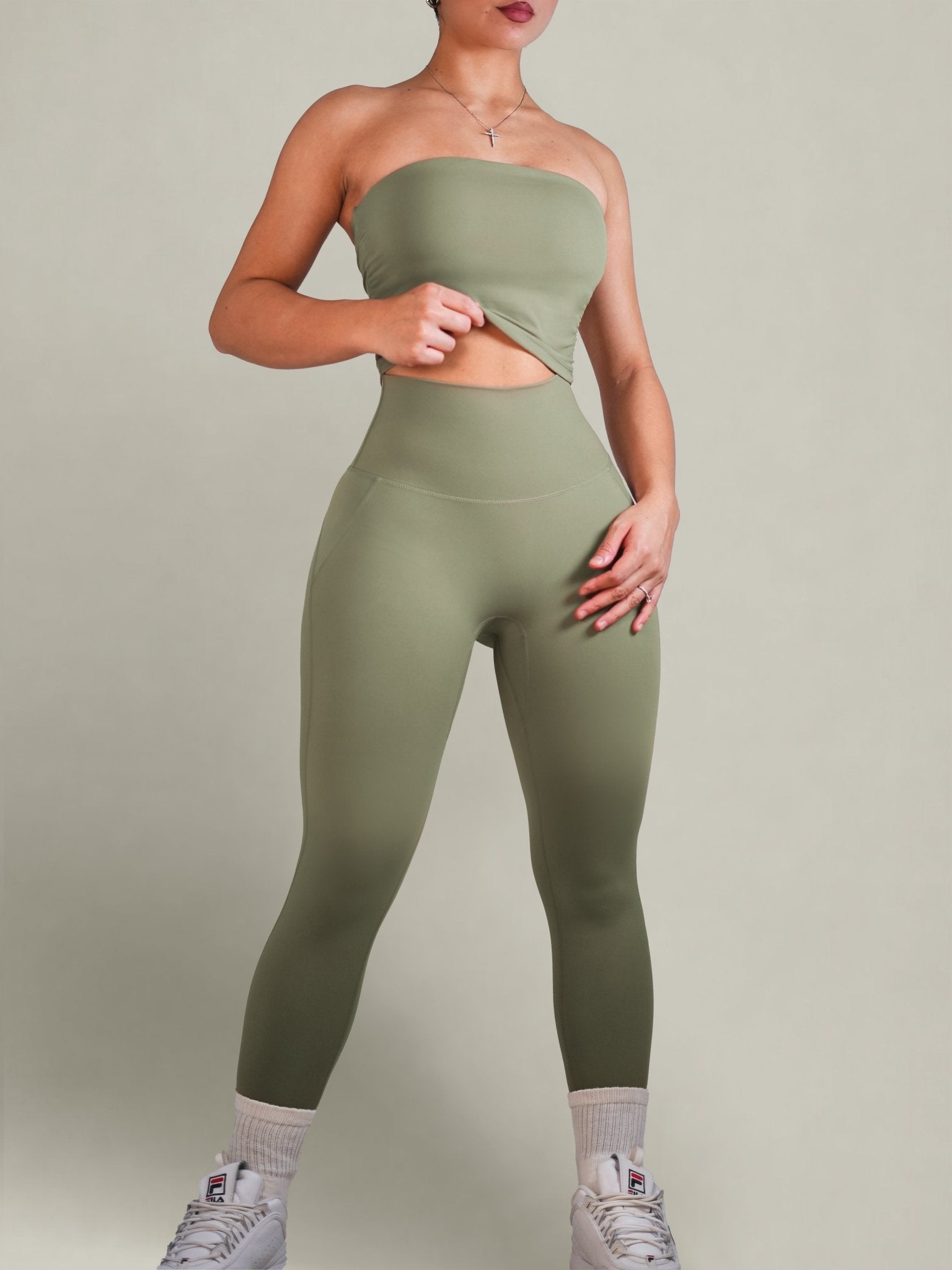 Milestone High Waisted Leggings (Eucalyptus Kiss) - Fitness Fashioness