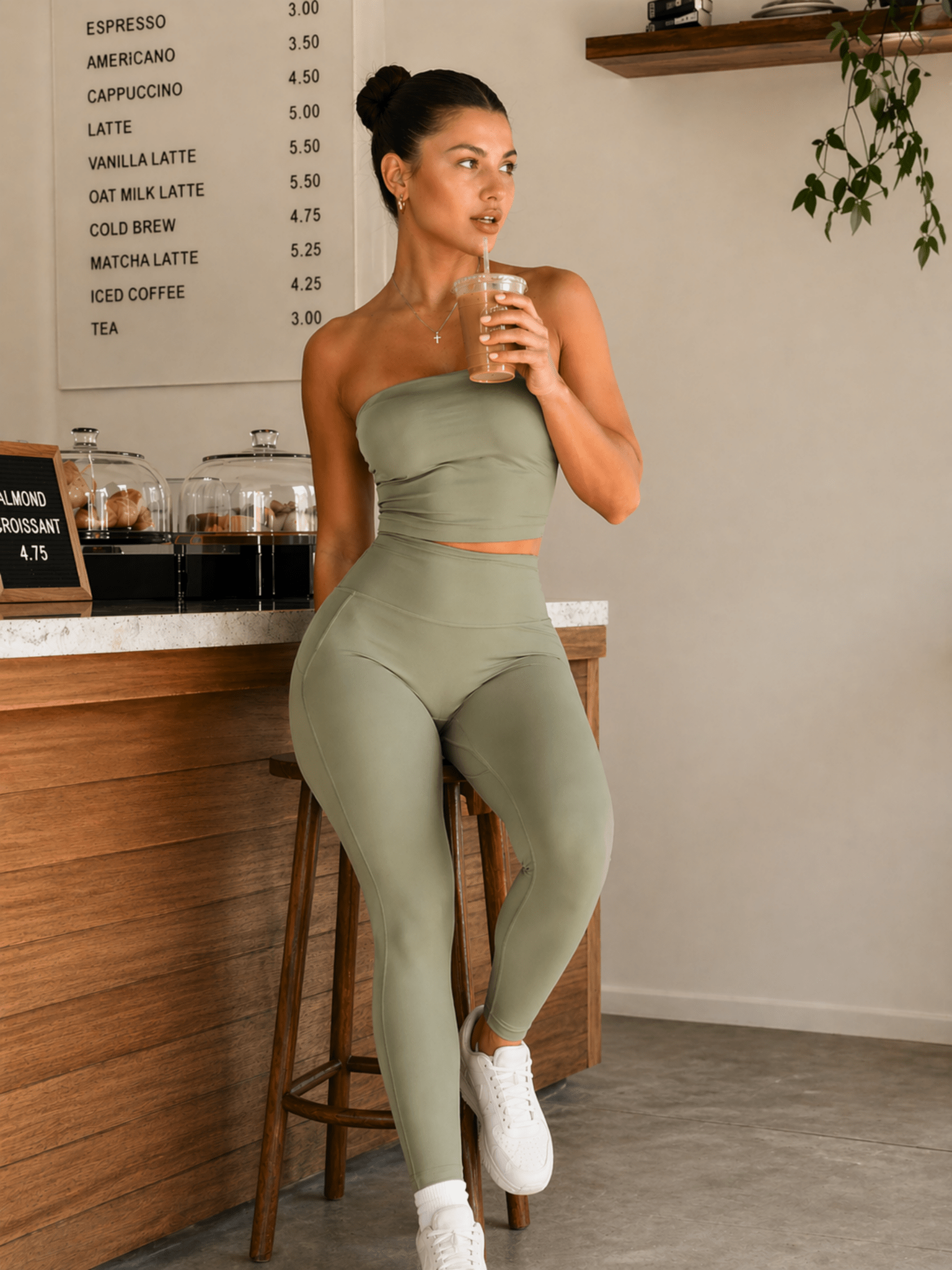 Milestone High Waisted Leggings (Eucalyptus Kiss) - Fitness Fashioness
