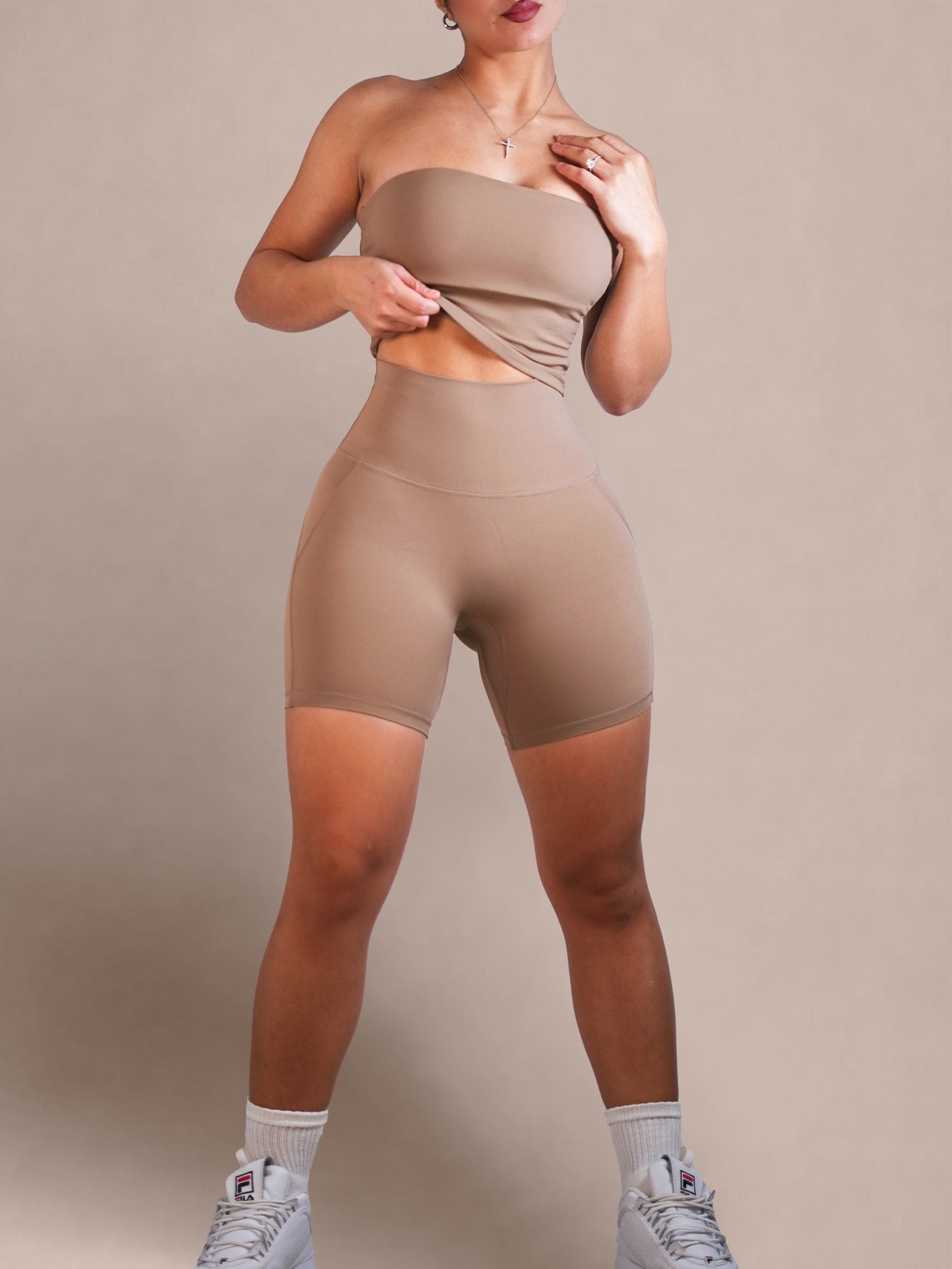 Milestone High Waisted Shorts (Birch) - Fitness Fashioness