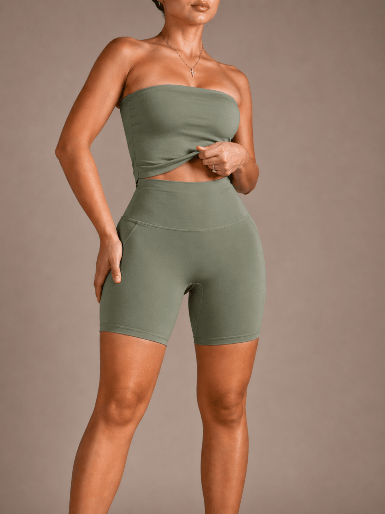 Milestone High Waisted Shorts (Eucalyptus Kiss) - Fitness Fashioness