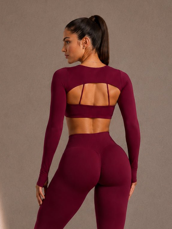 Motion Sculpt Mini Crop Long Sleeves (Merlot) - Fitness Fashioness