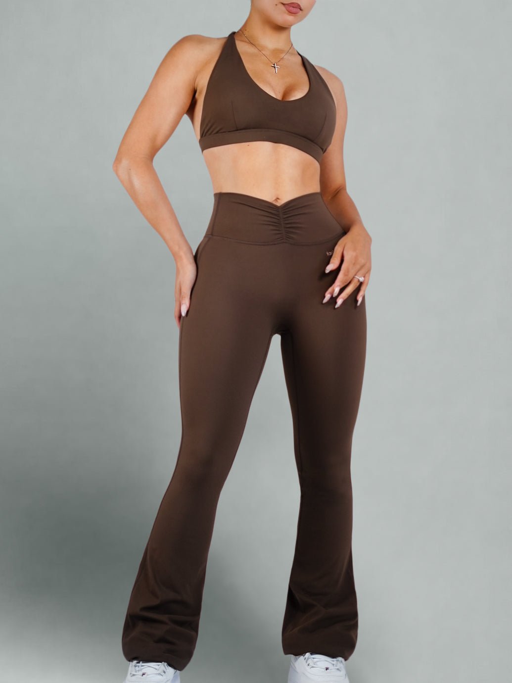 Pilates Core Flare Leggings (Smoked Brown) - Fitness Fashioness