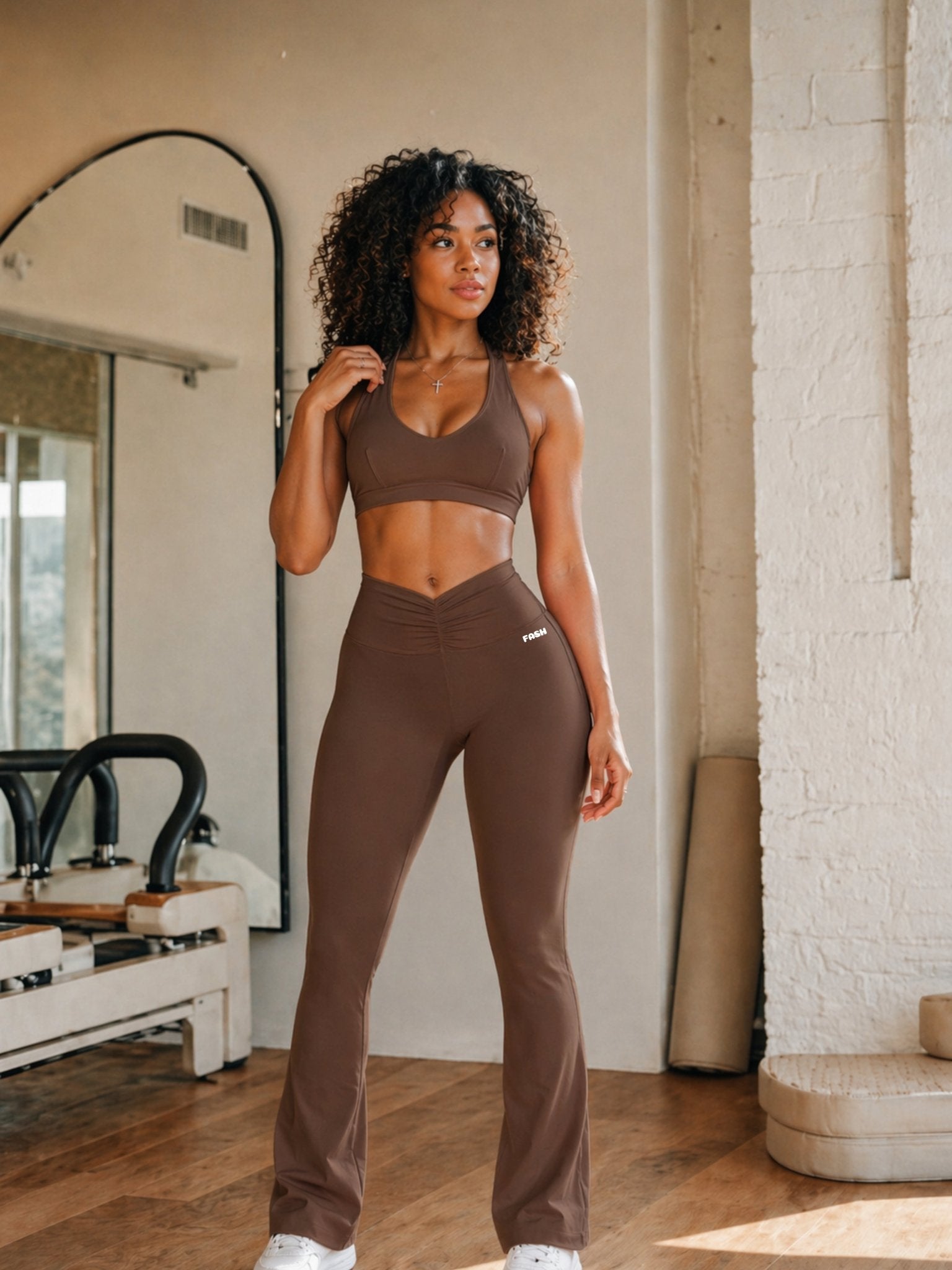 Pilates Core Flare Leggings (Smoked Brown) - Fitness Fashioness