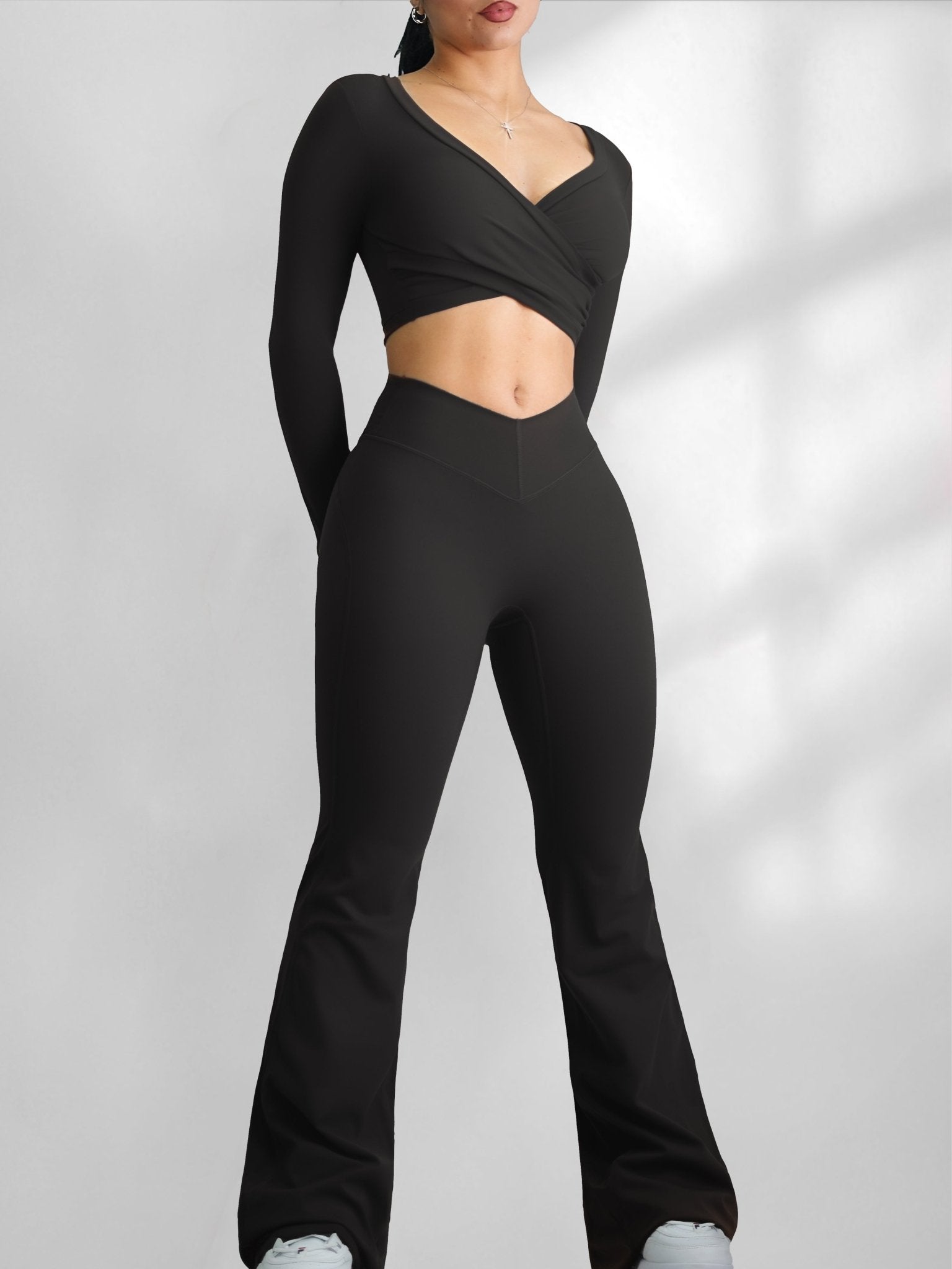 Pilates V Flare Leggings (Black) - Fitness Fashioness