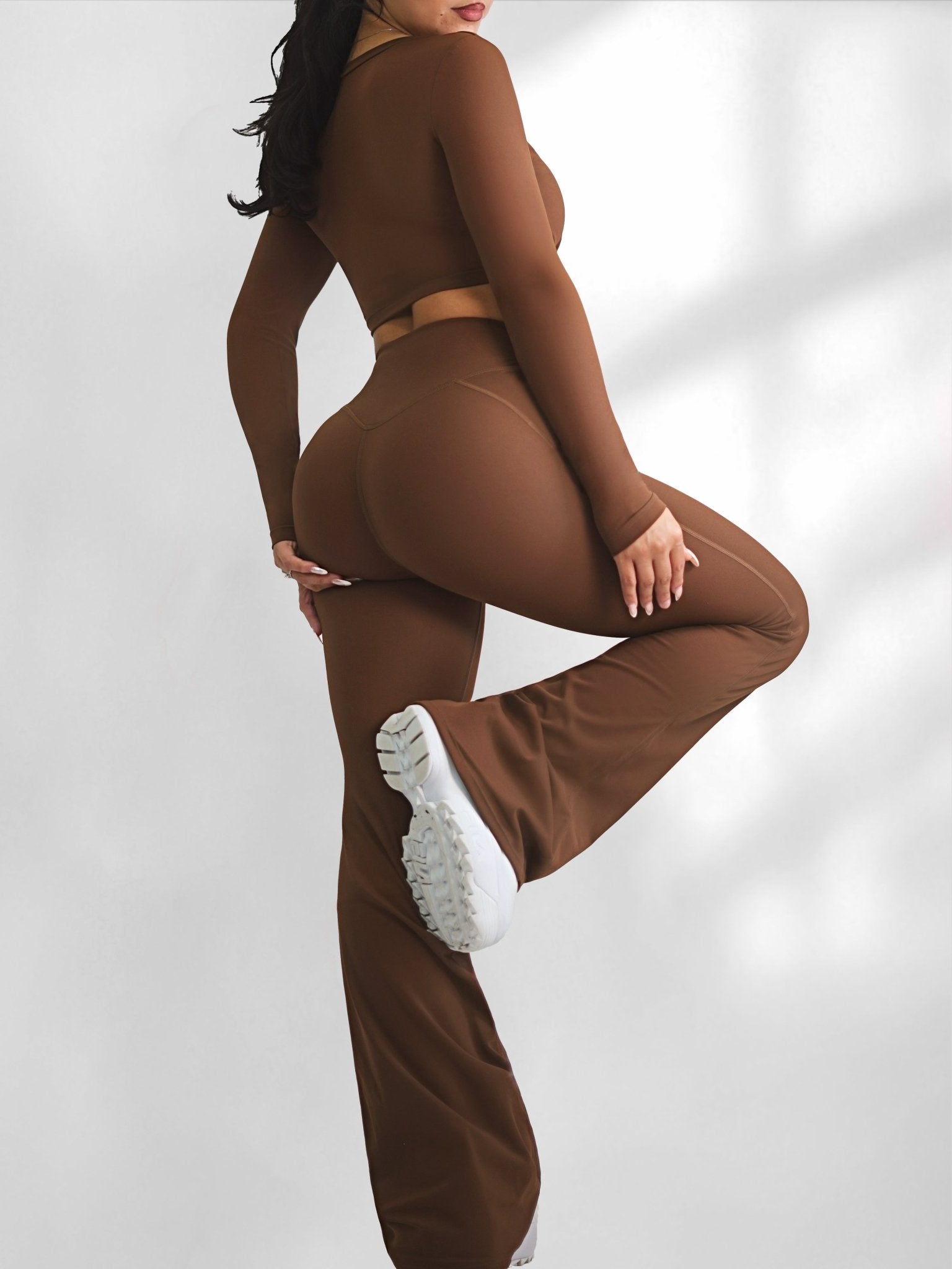 Pilates V Flare Leggings (Chestnut) - Fitness Fashioness