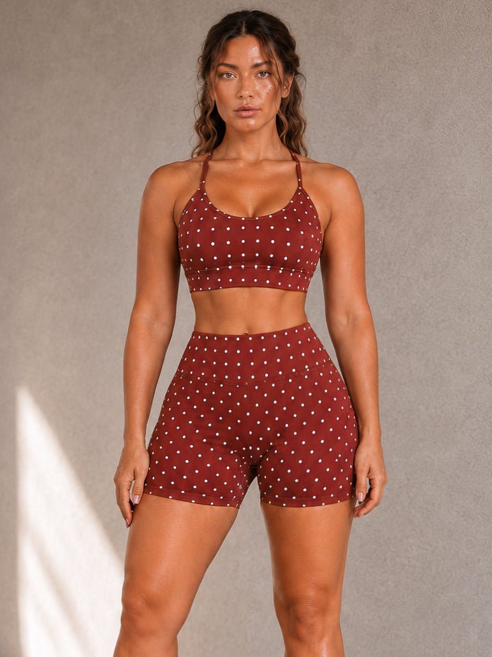 Polka Dot Print Sports Bra (Auburn) - Fitness Fashioness