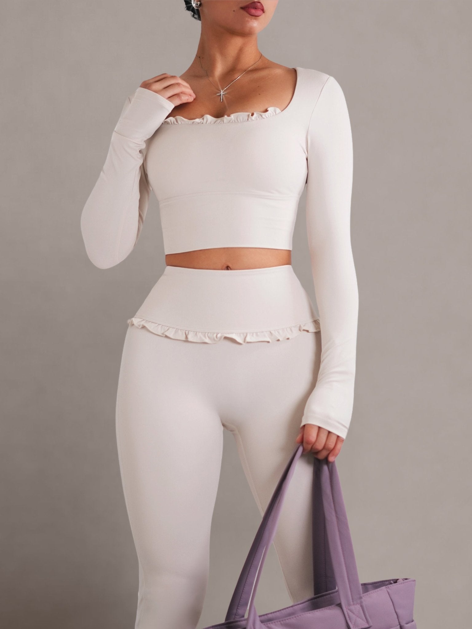 (PRE - ORDER) Ballet Ruffled Long Sleeve Sports Top (Swan) - Fitness Fashioness