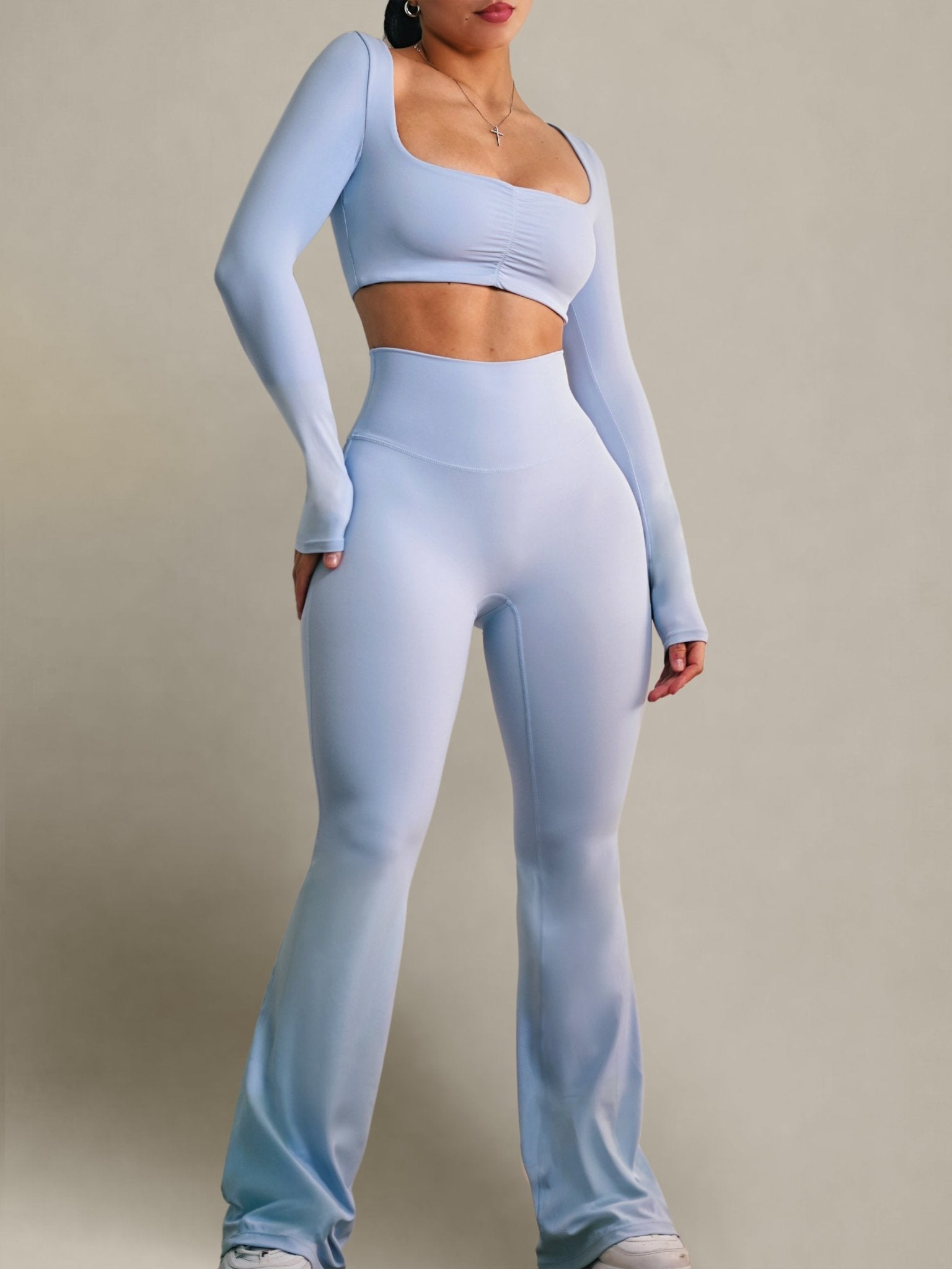 (PRE - ORDER) Reformer High Waisted Flare Leggings (Cinderella Blue) - Fitness Fashioness