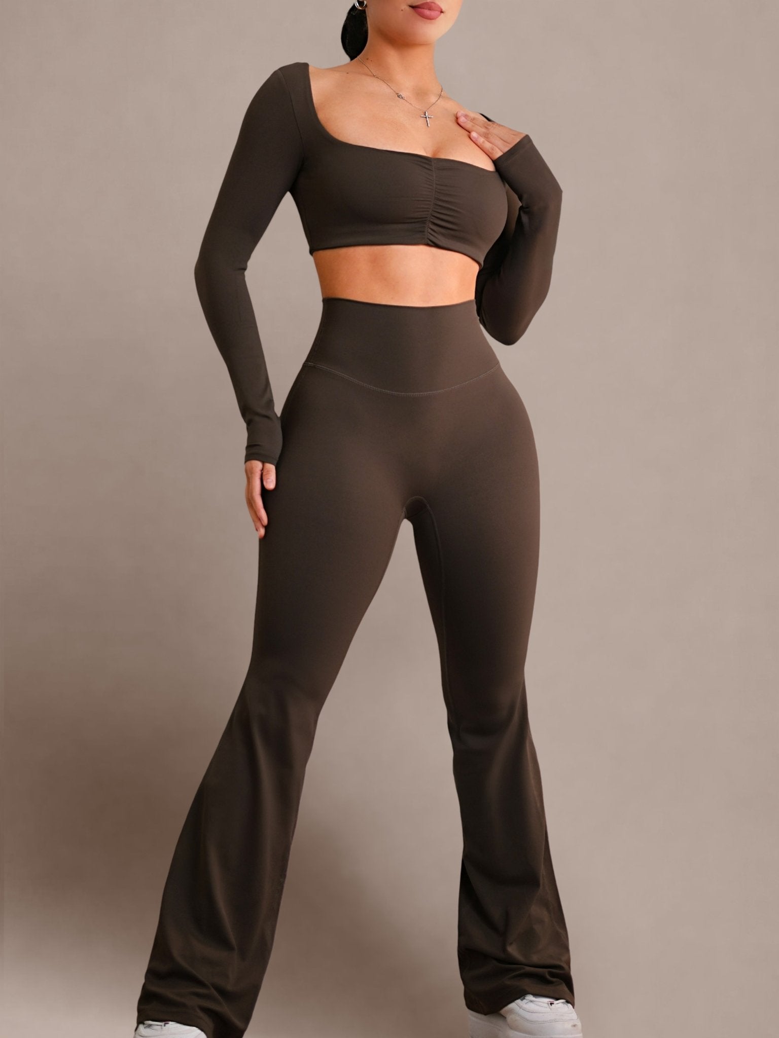 (PRE - ORDER) Reformer High Waisted Flare Leggings (Dark Espresso) - Fitness Fashioness