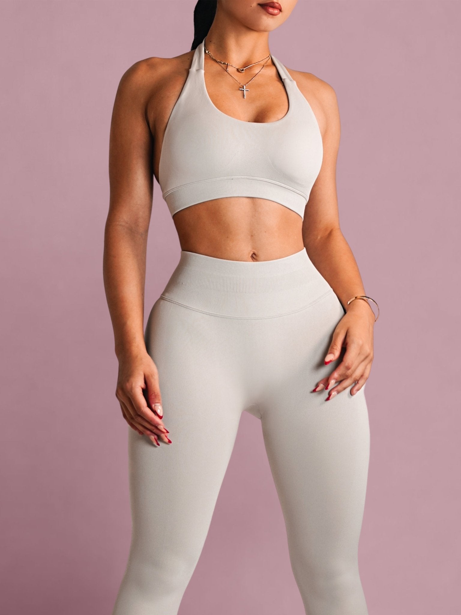 (PRE - ORDER) Sculpt Society Halter Sports Bra (Cloud) - Fitness Fashioness