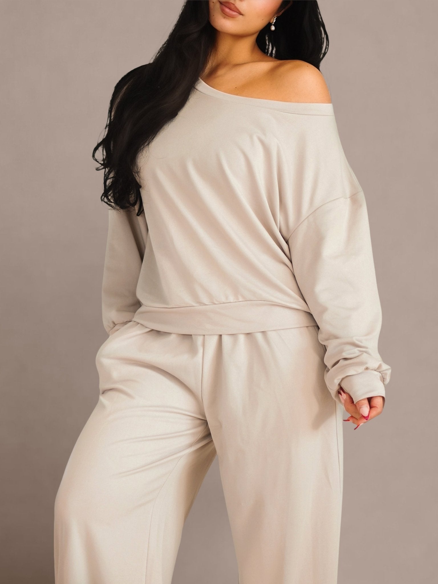 (PRE - ORDER) Sloping Shoulder Long Sleeve Top (Moonstone) - Fitness Fashioness