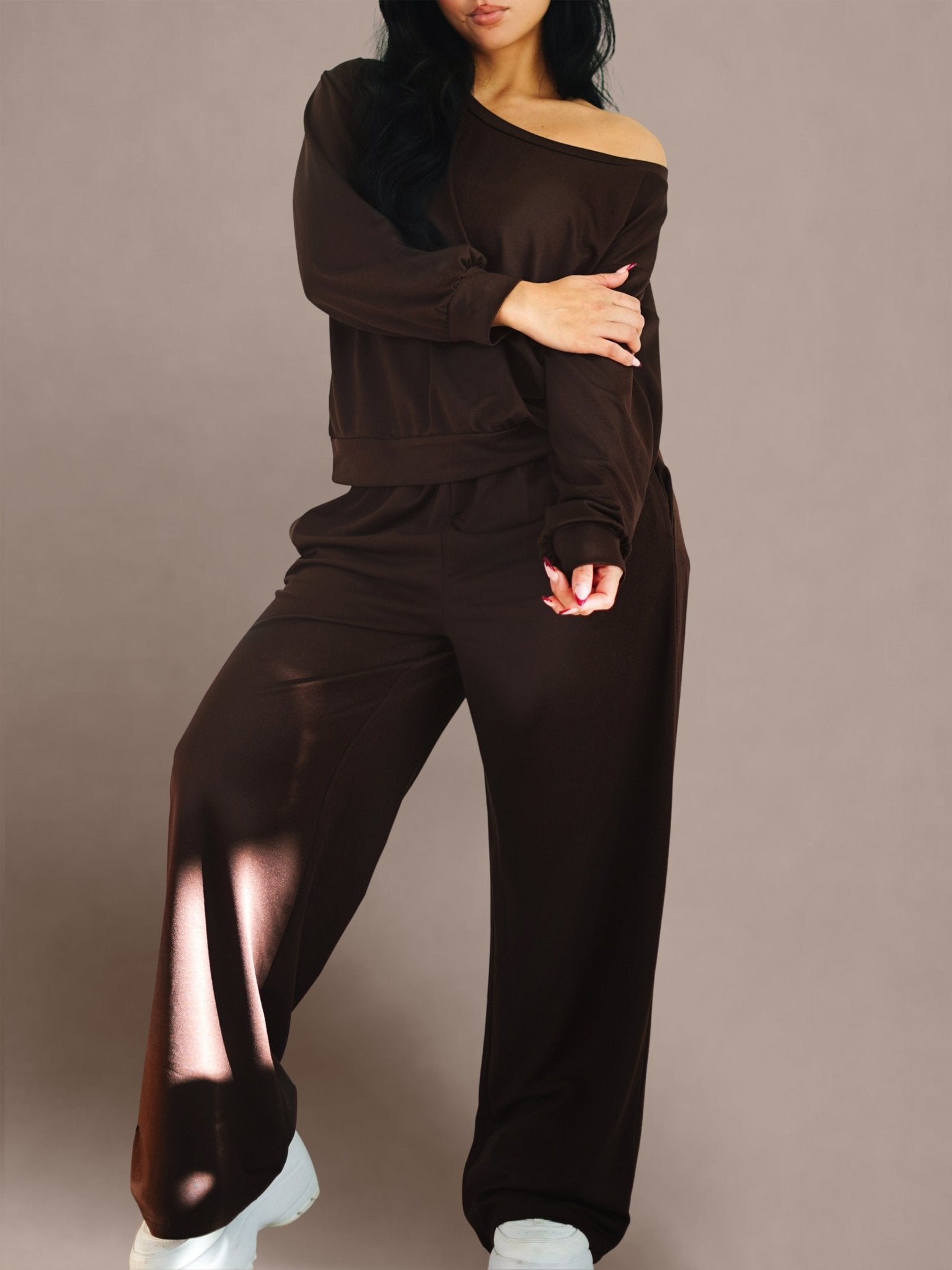 (PRE - ORDER) Wide Leg Athletic Trousers (Dark Chocolate) - Fitness Fashioness