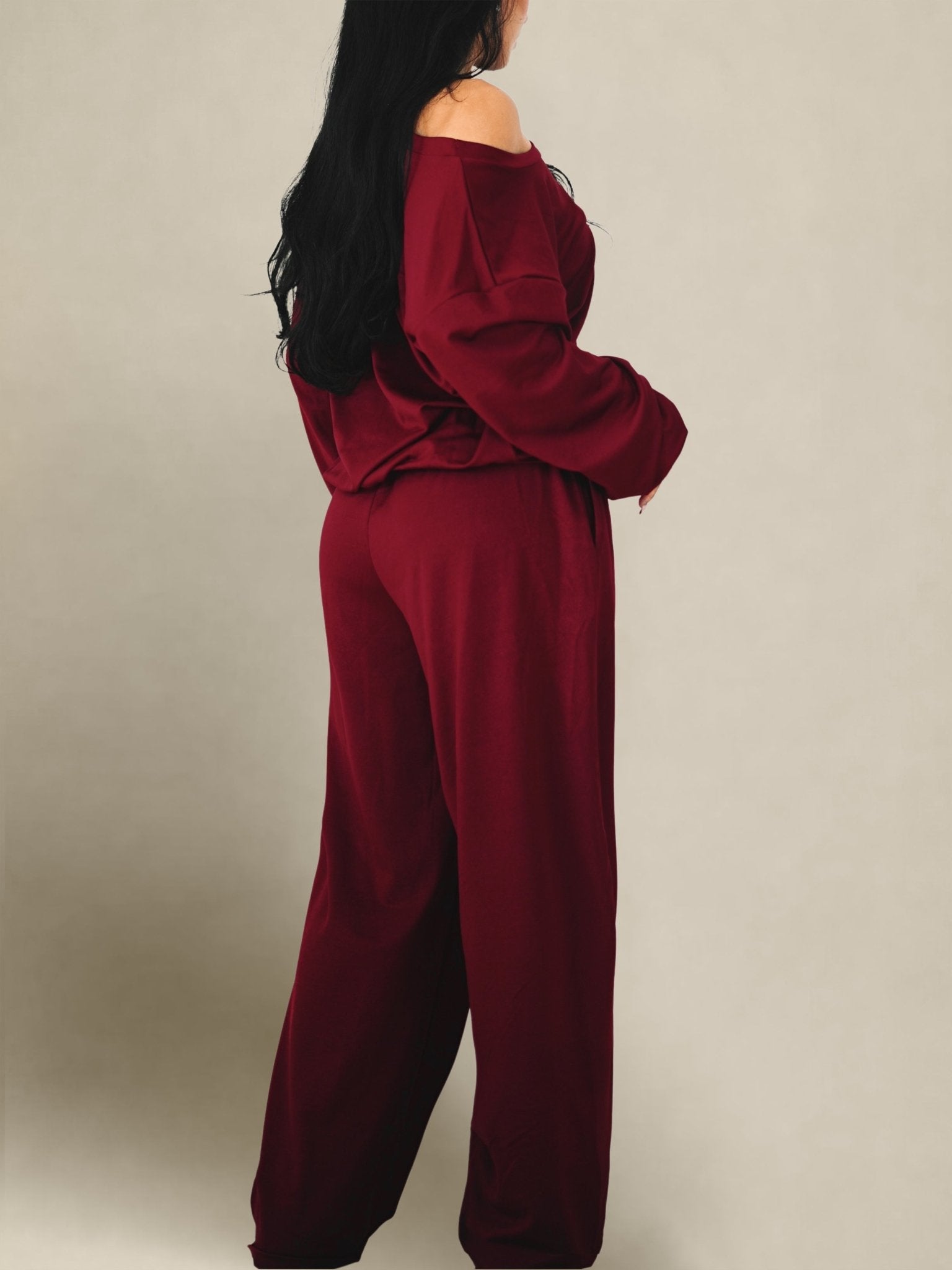 (PRE - ORDER) Wide Leg Athletic Trousers (Deep Burgundy) - Fitness Fashioness