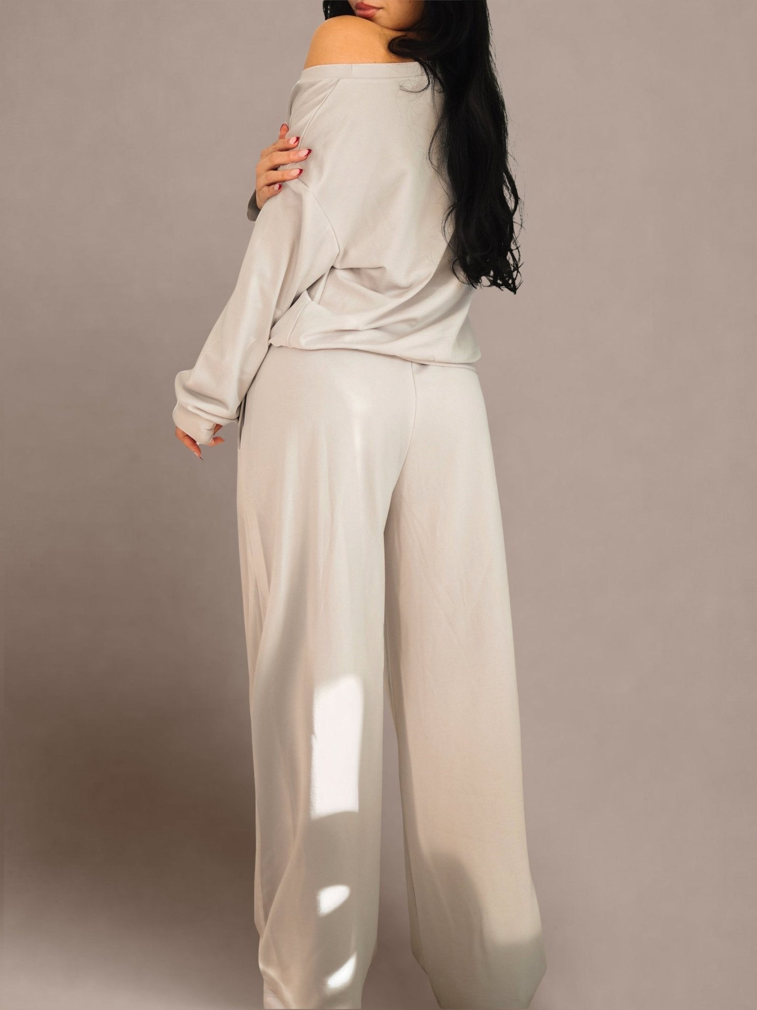 (PRE - ORDER) Wide Leg Athletic Trousers (Moonstone) - Fitness Fashioness
