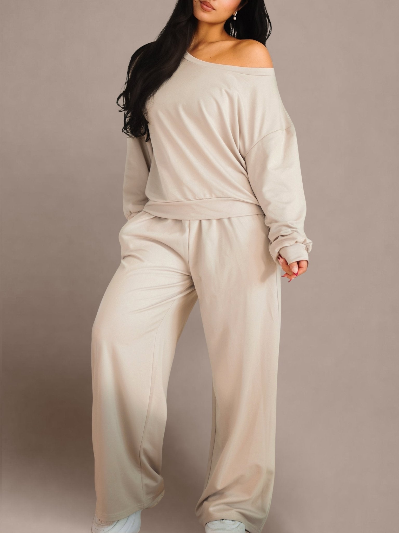 (PRE - ORDER) Wide Leg Athletic Trousers (Moonstone) - Fitness Fashioness