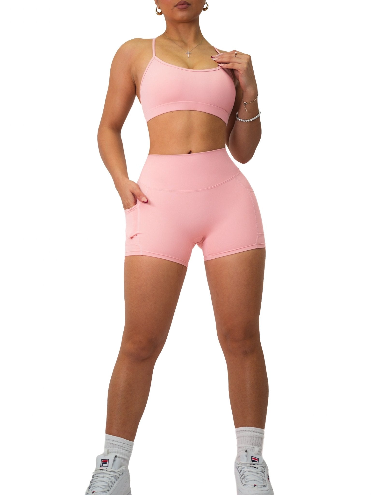 Premier Buttersoft Pocket Shorts (Blush Pink) - Fitness Fashioness