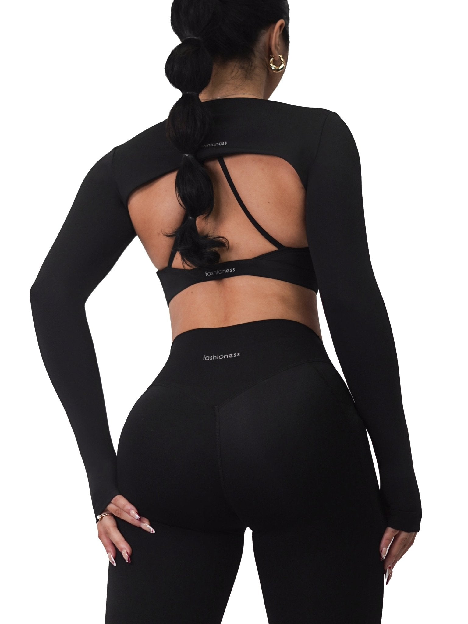 Premier Mini Crop Long Sleeves (Black) - Fitness Fashioness