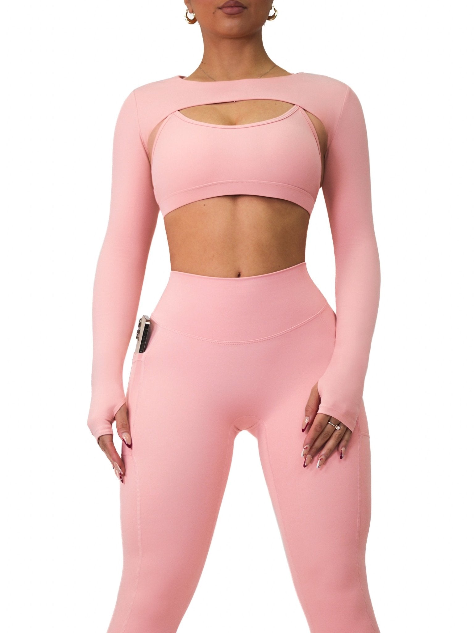Premier Mini Crop Long Sleeves (Blush Pink) - Fitness Fashioness