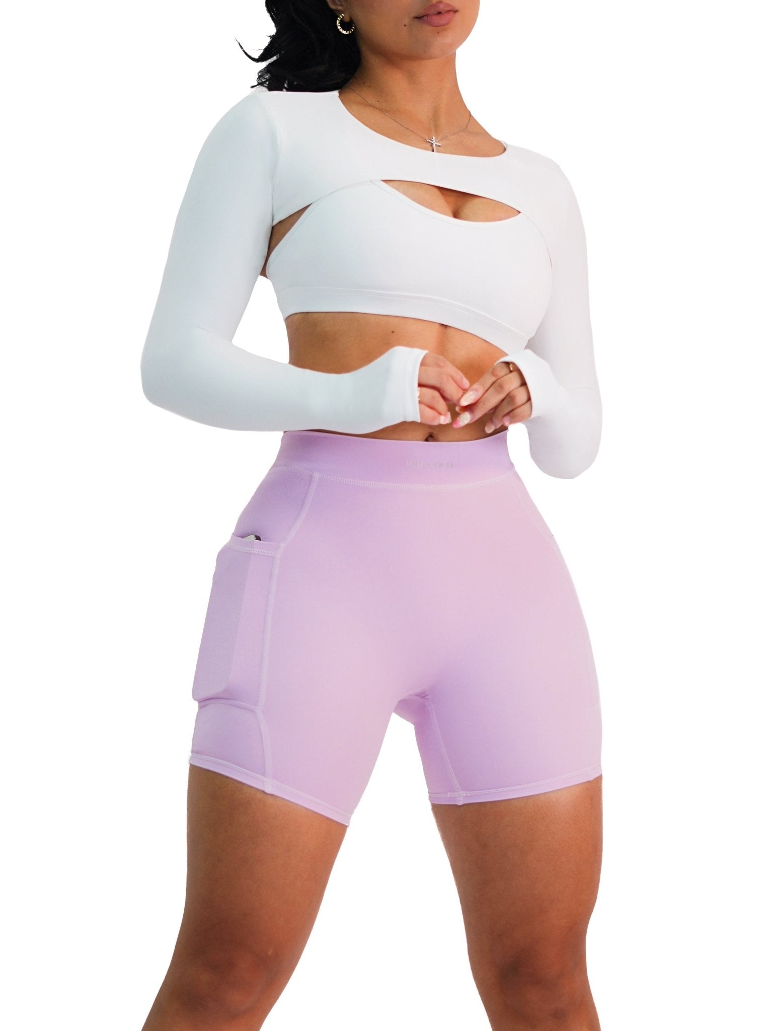 Premier Mini Crop Long Sleeves (White) - Fitness Fashioness