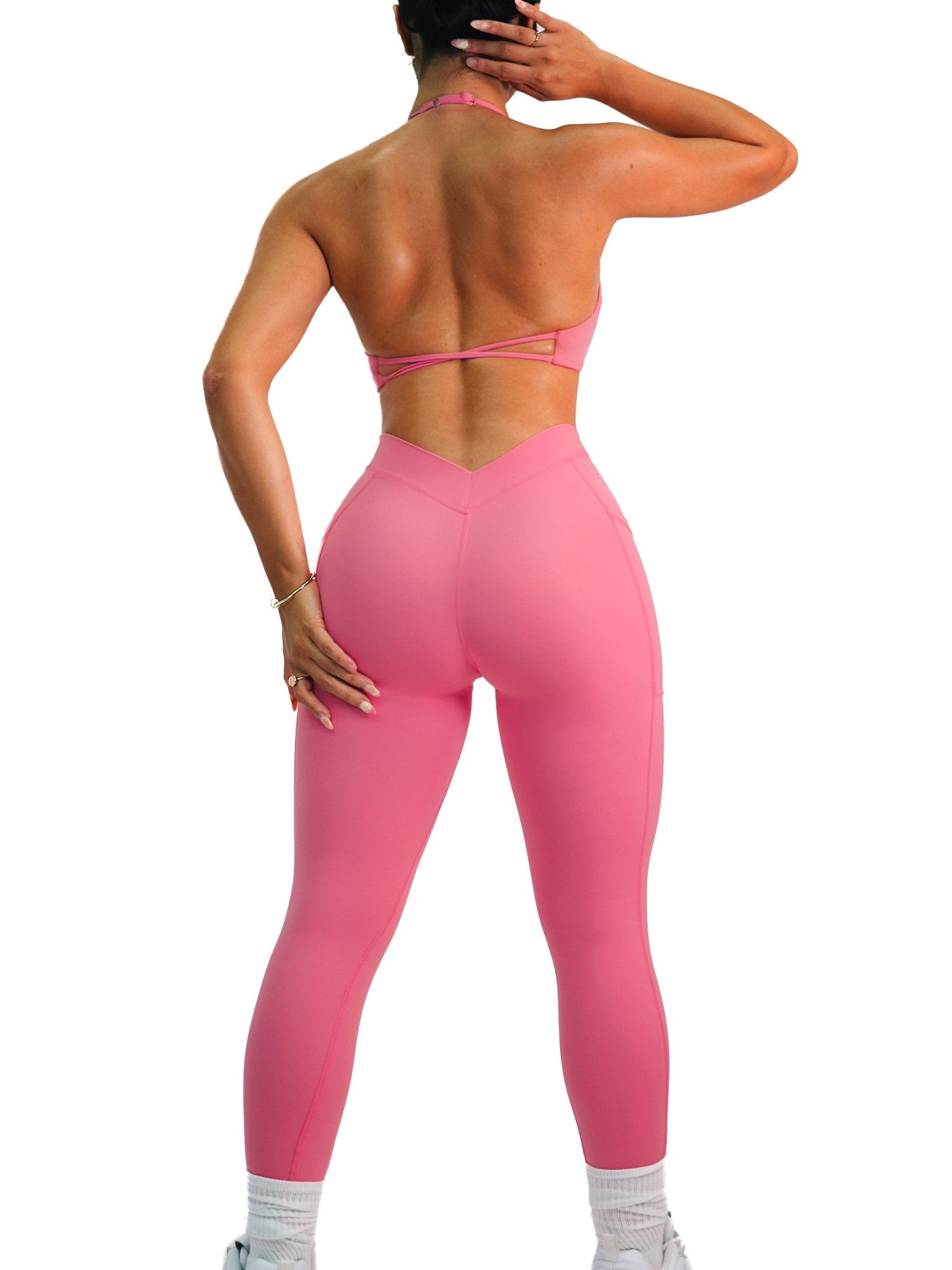 Premier V Back Pocket Leggings (Pink Dream) - Fitness Fashioness