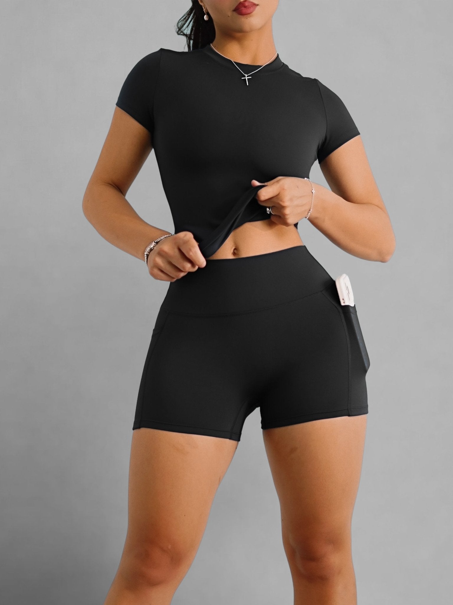 PureForm Short Sleeve Compression Top (Black Ting) - Fitness Fashioness