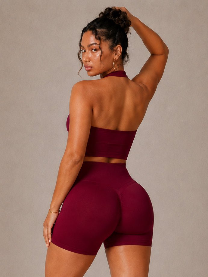 Refine Halter Sports Top (Cherry Red) - Fitness Fashioness