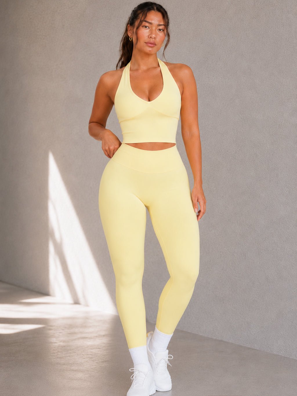 Refine Seamless V Back Leggings (Soft Lemon) - Fitness Fashioness