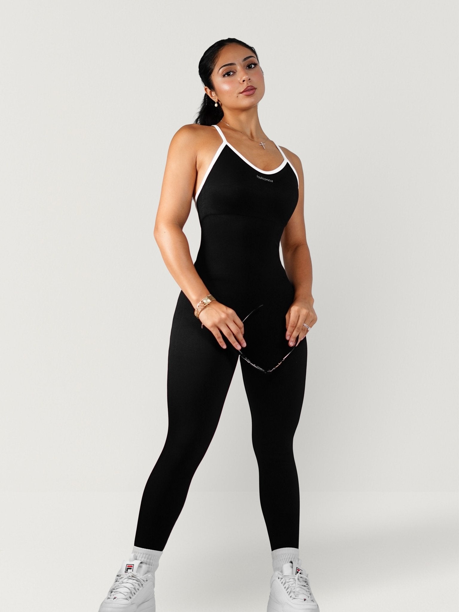 Ribbed Polly Jumpsuit (Black) - Fitness Fashioness