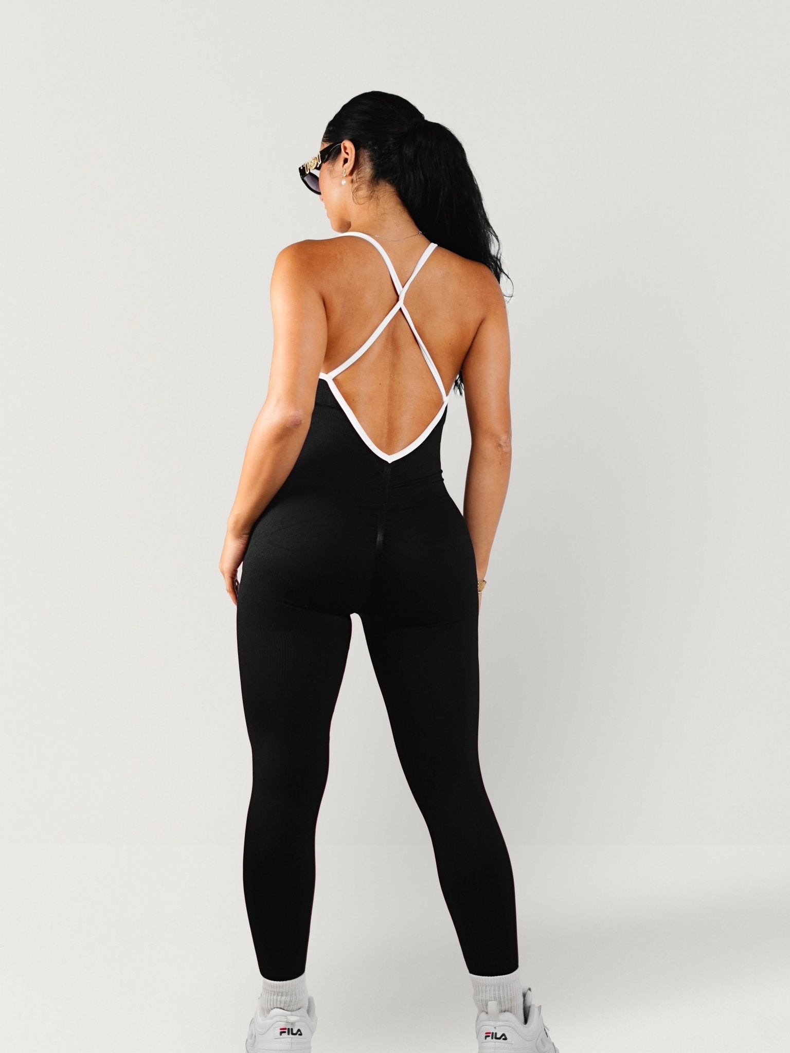 Ribbed Polly Jumpsuit (Black) - Fitness Fashioness