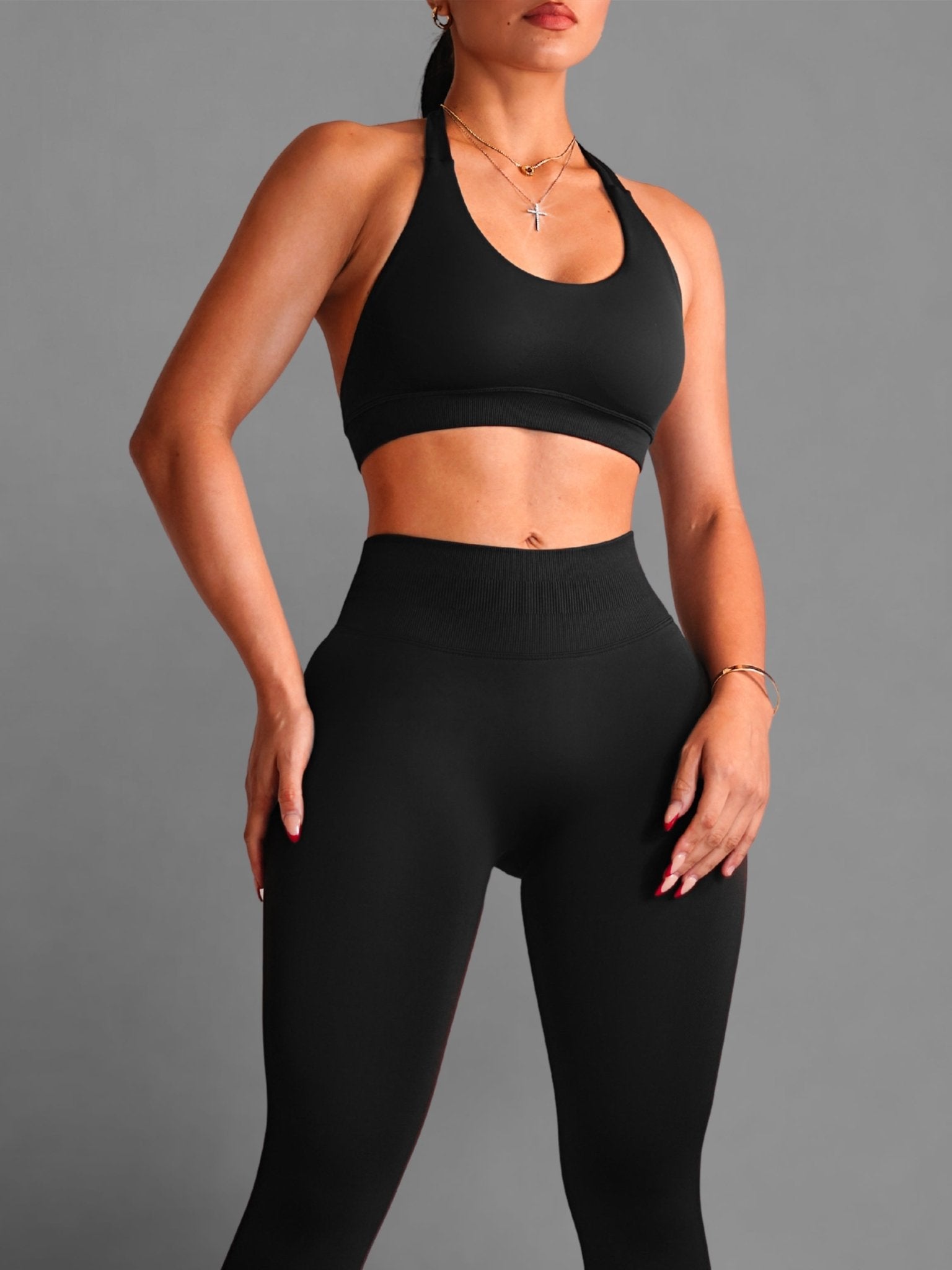 Sculpt Society Halter Sports Bra (Black) - Fitness Fashioness