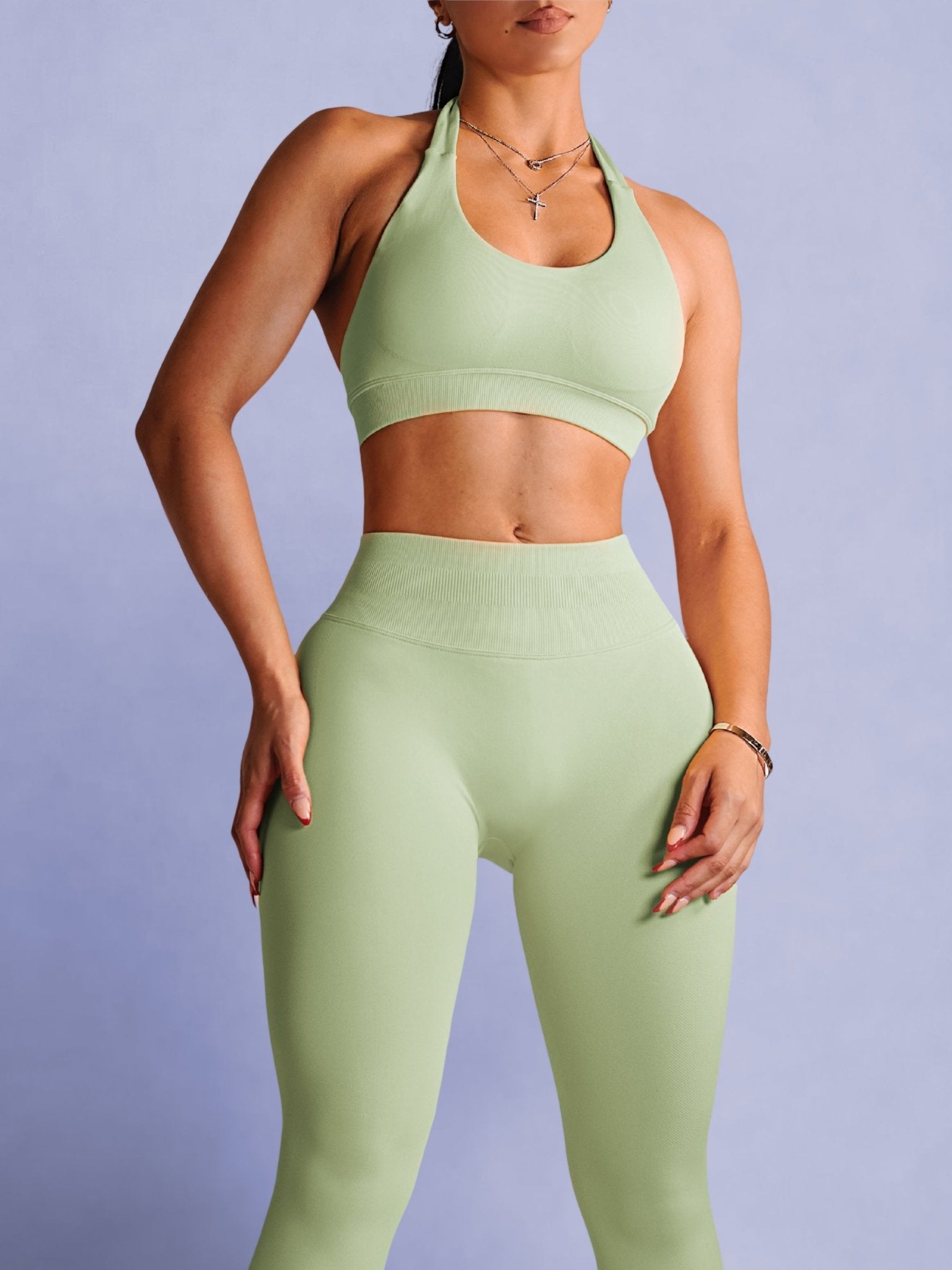 Sculpt Society Halter Sports Bra (Mint Pop) - Fitness Fashioness