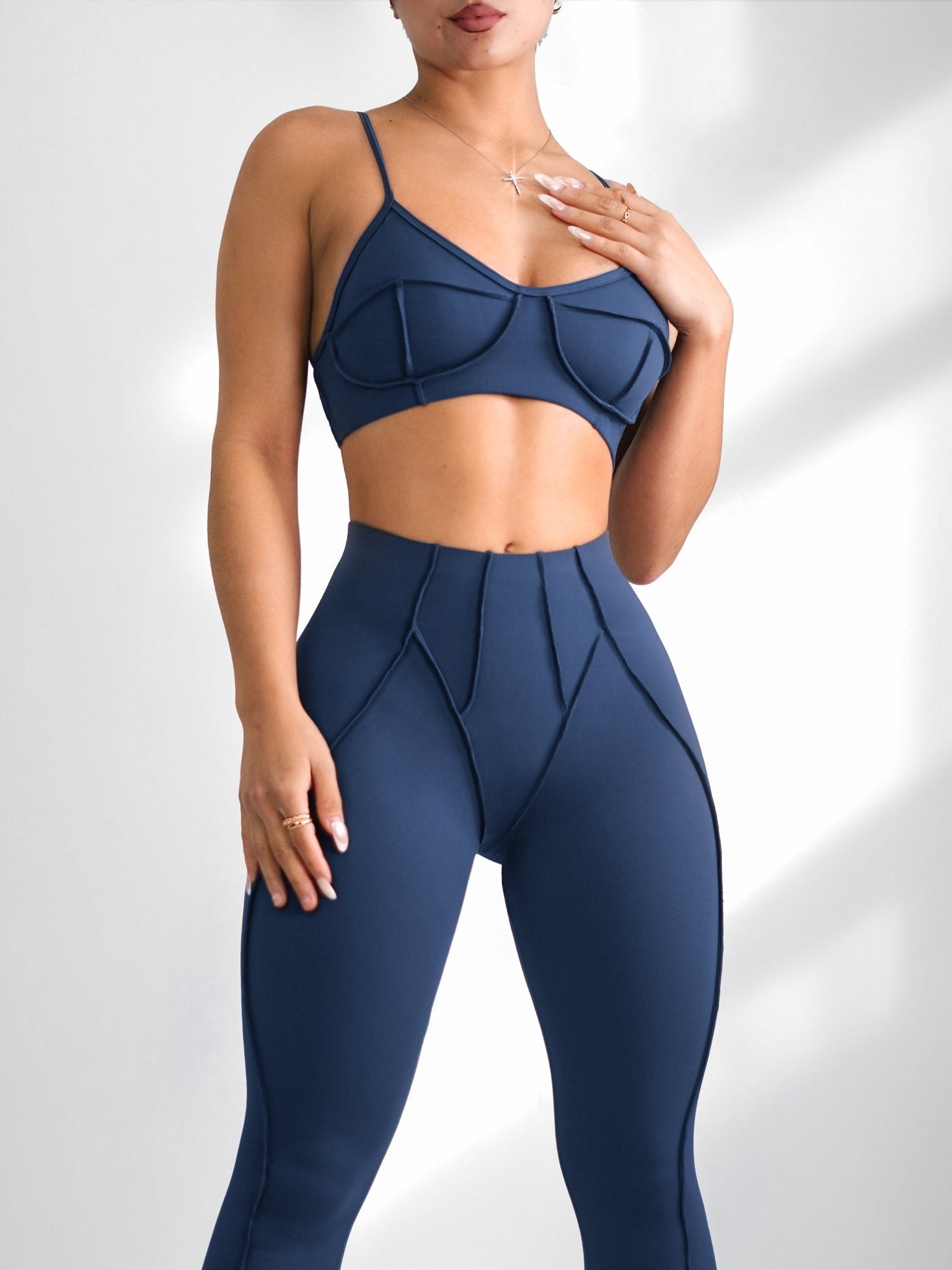 Seam Sculpt Sports Bra (Navy Blue) - Fitness Fashioness